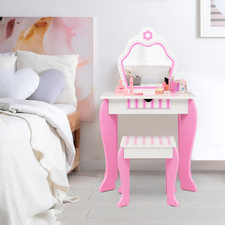 Hivvago 2-In-1 Toddler Vanity Set With Detachable Top & Cute Flower Patterns