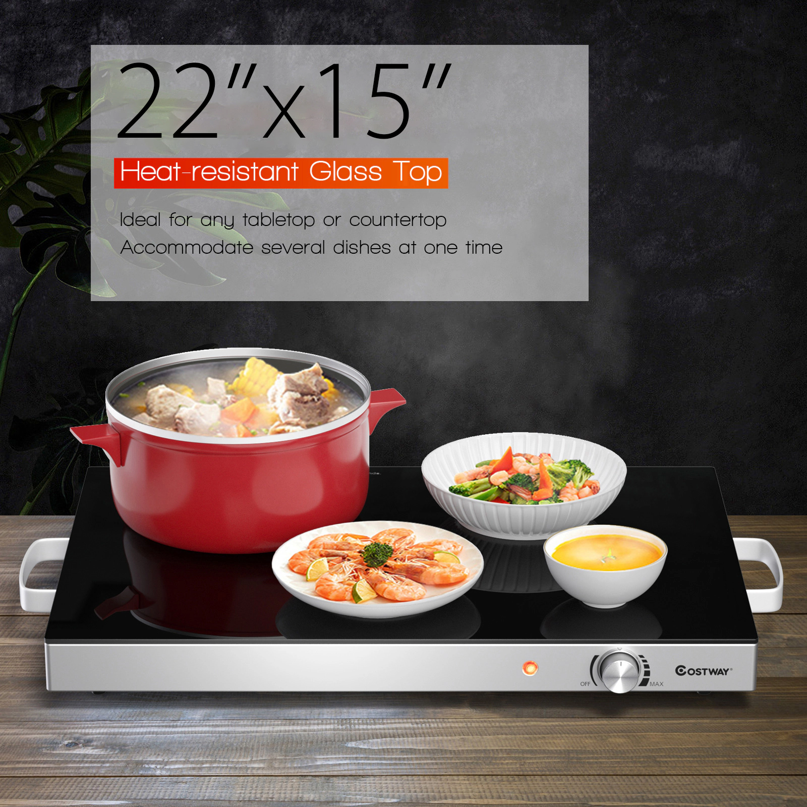 LJG 22 x 14 Inch Electric Warming Tray Hot Plate Dish Warmer with Adjustable Temperature