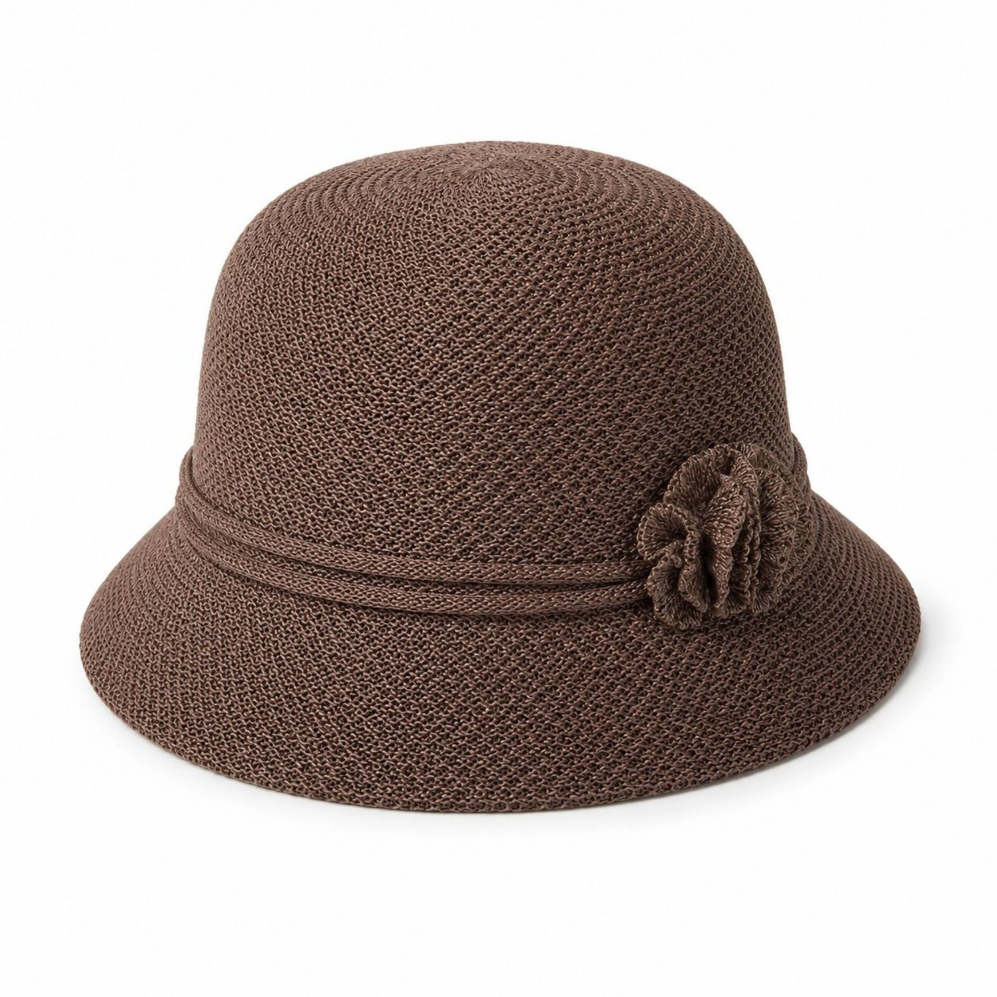 Anna-Kaci Women's Woven Cloche Sun Hat with Floral Accent and Short Brim