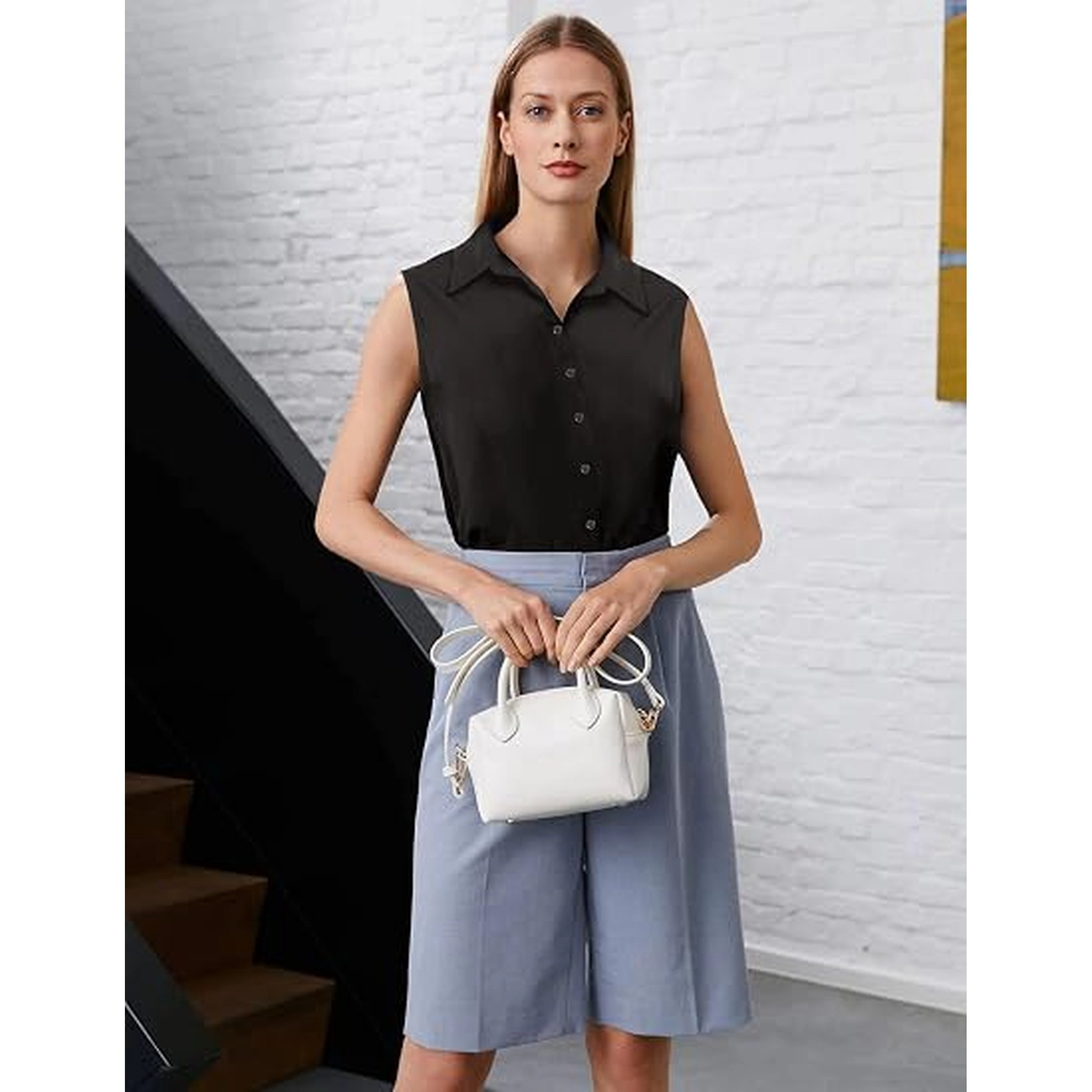 Zeagoo Womens Casual Sleeveless Button Down Shirts Office Blouses Loose V Neck Tank Tops