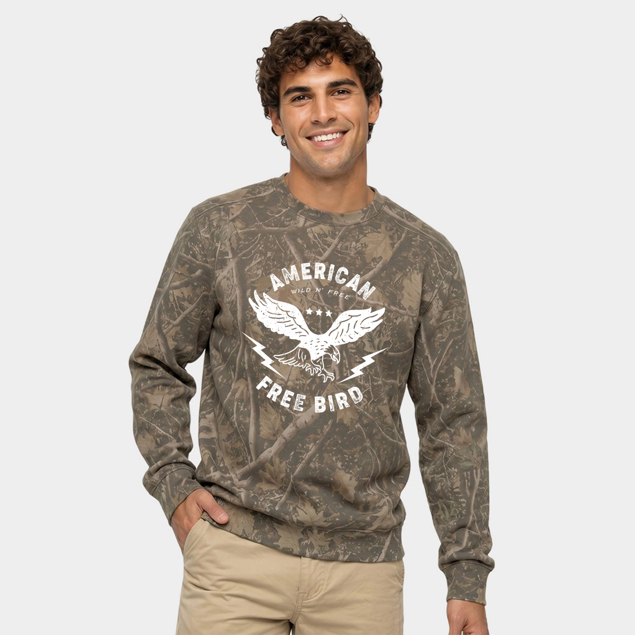 Simply Sage Market - Men's Camo Sweatshirt American Free Bird