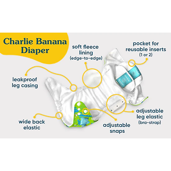 Charlie Banana One-Size Reusable Cloth Diaper with Fleece Lining and Deluxe Insert - Construction