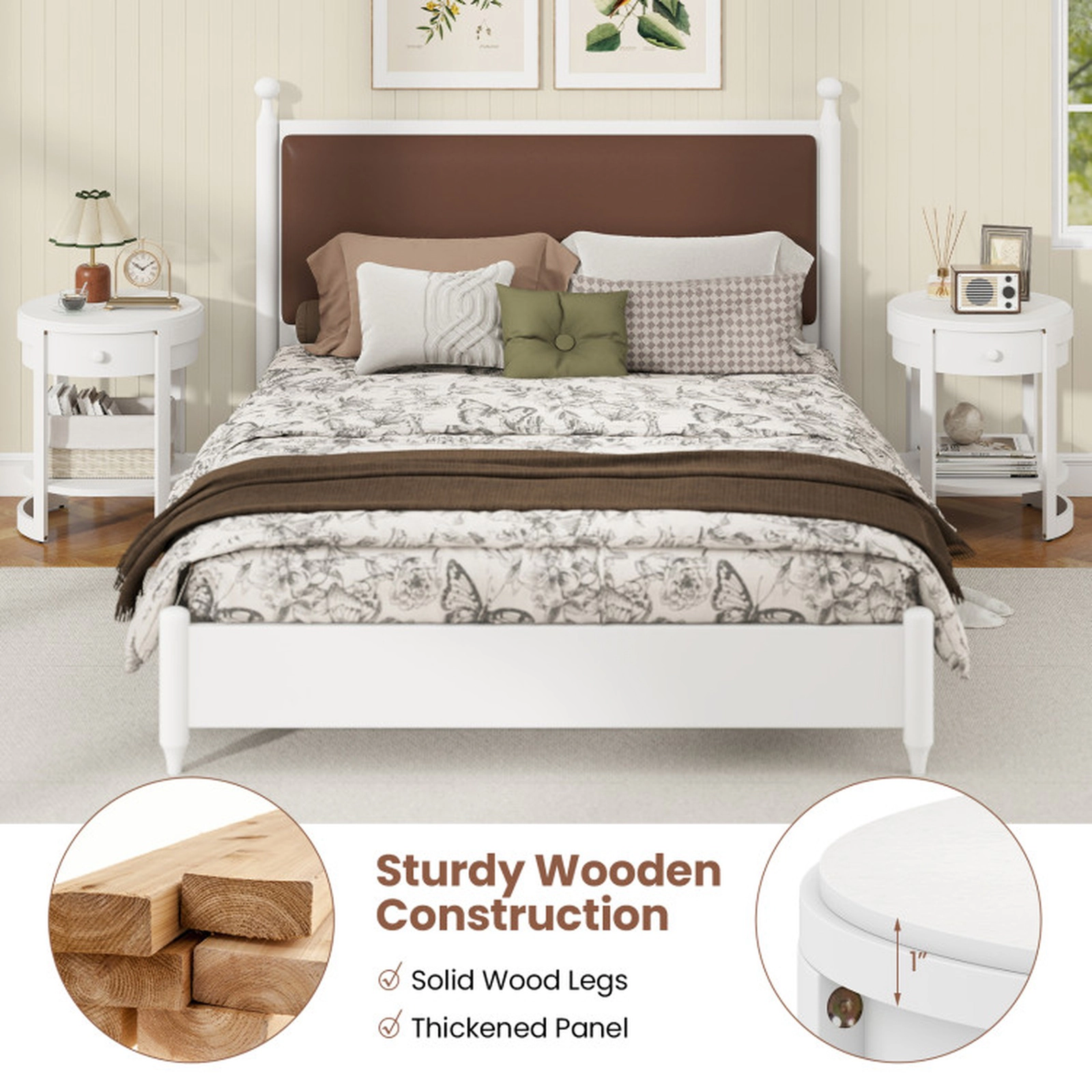 SUGIFT 2-Tier Round Drawer Open Shelf Modern Nightstand End Table 19.5-in x 19.5-in x 24-in 190-lb Capacity White