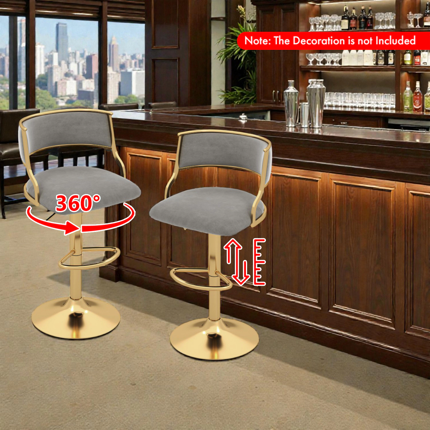 Hivvago Set of 2 Swivel Dutch Velvet Bar Stools with Adjustable Height for Kitchen Island