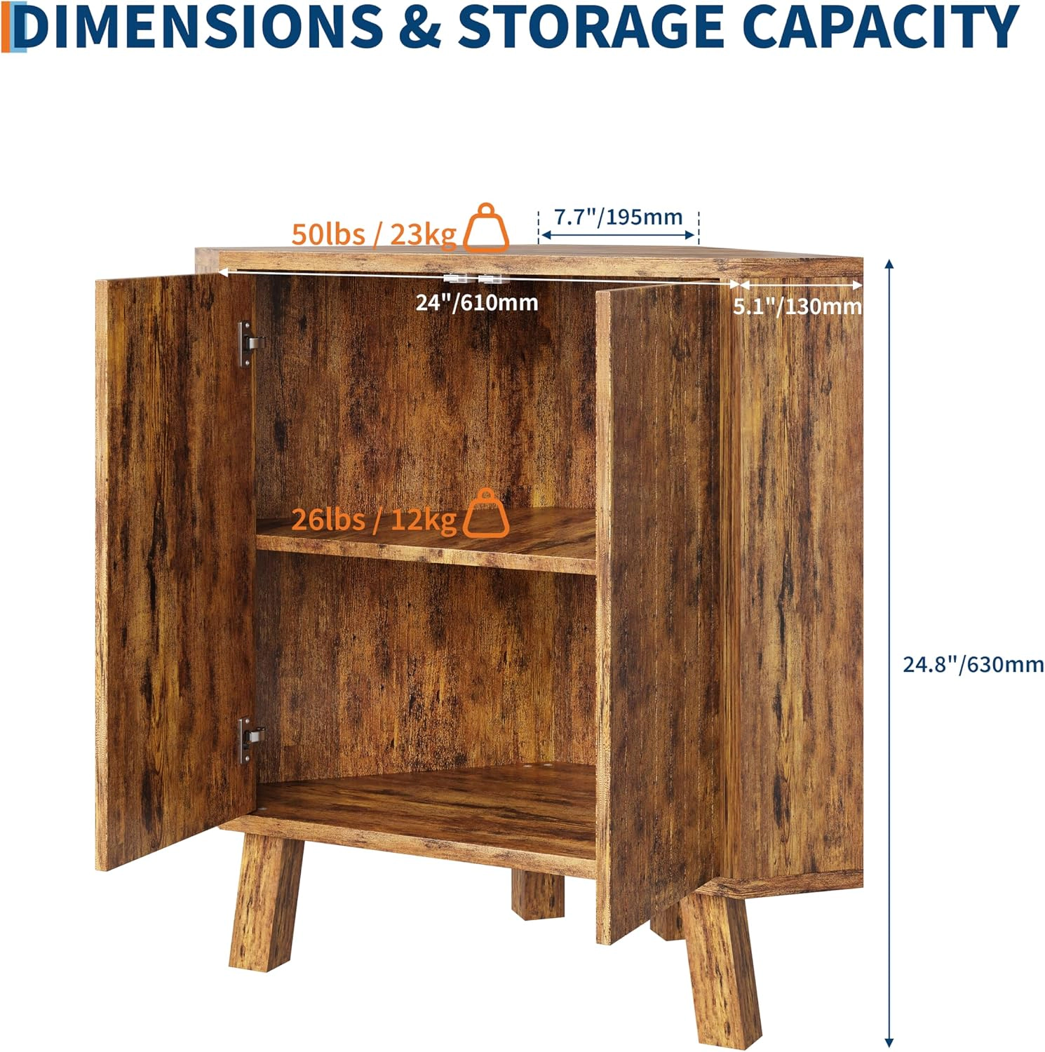 BebreezChic Industrial 3 Tier Wooden Corner Storage Cabinet, Adjustable Shelves