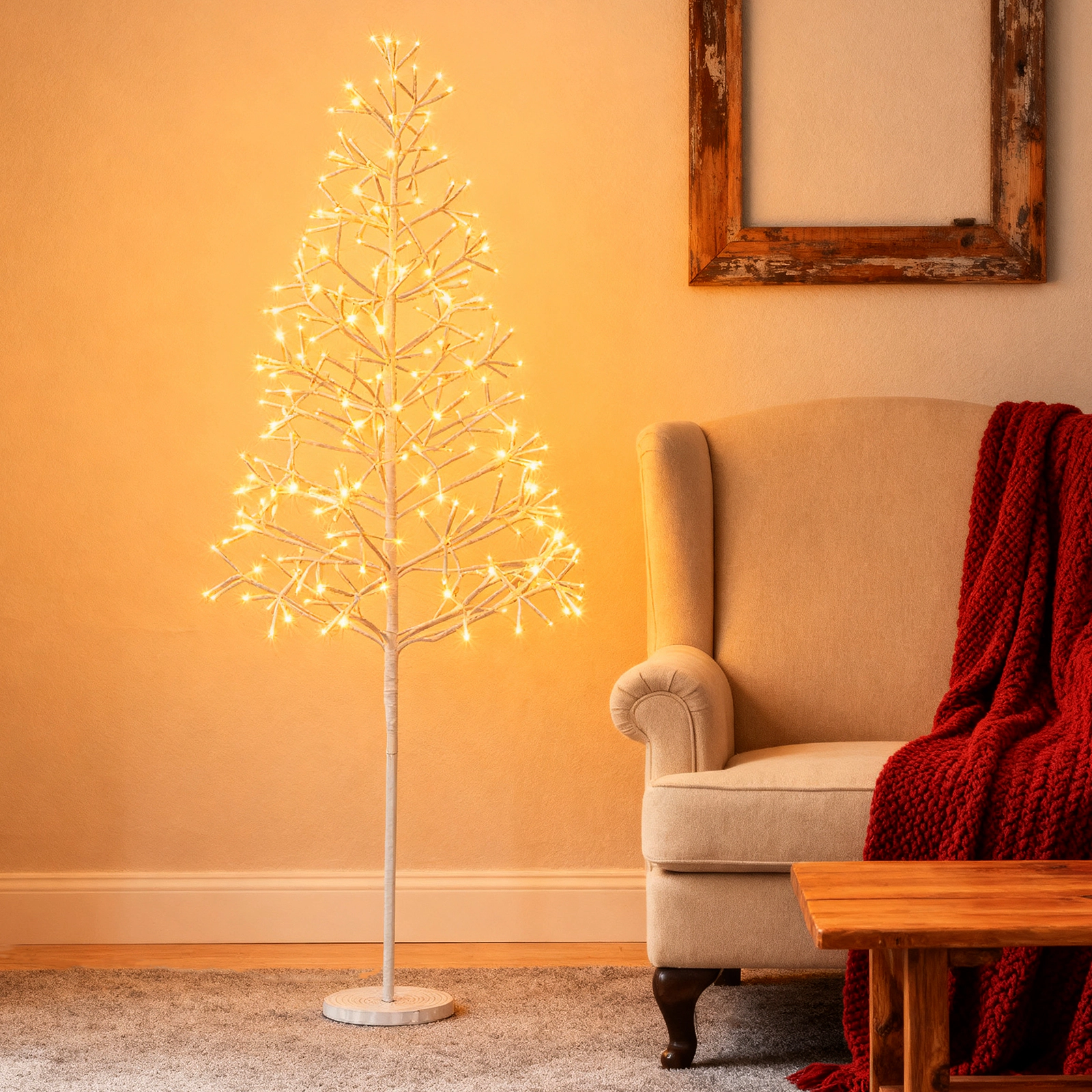 LJG 5/6/7 FT Lighted Birch Tree Pre-Lit Twig Tree with 240/320/456 Warm White Light LED Lights-5 FT