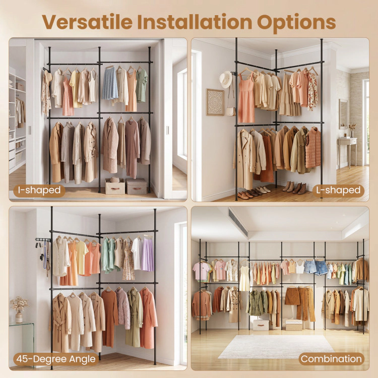 Hivvago Adjustable Floor to Ceiling Clothes Rack with 4 Hanging Rods