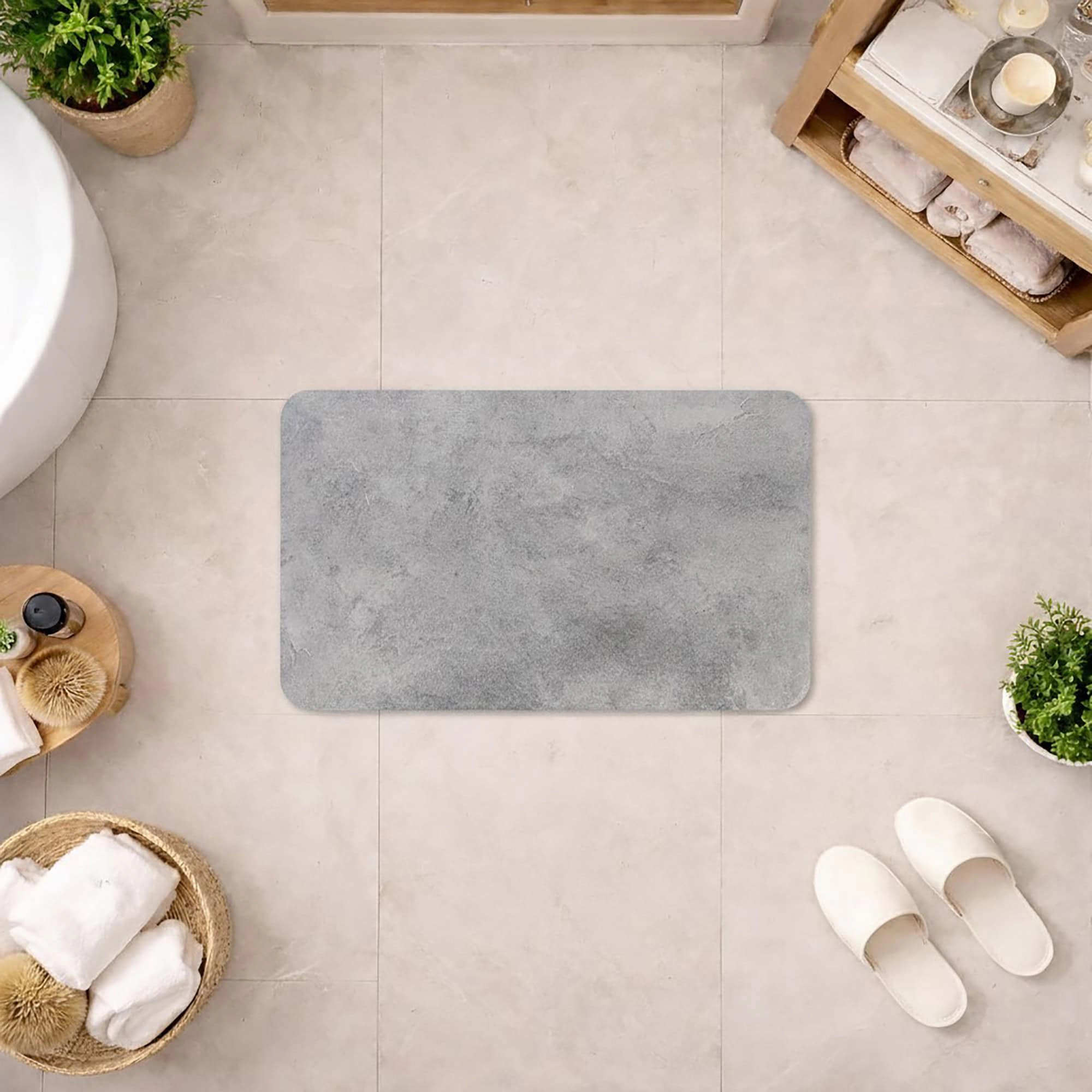Evideco French Home Goods Diatomaceous Earth Bath Mat, Gray, 24 x 16