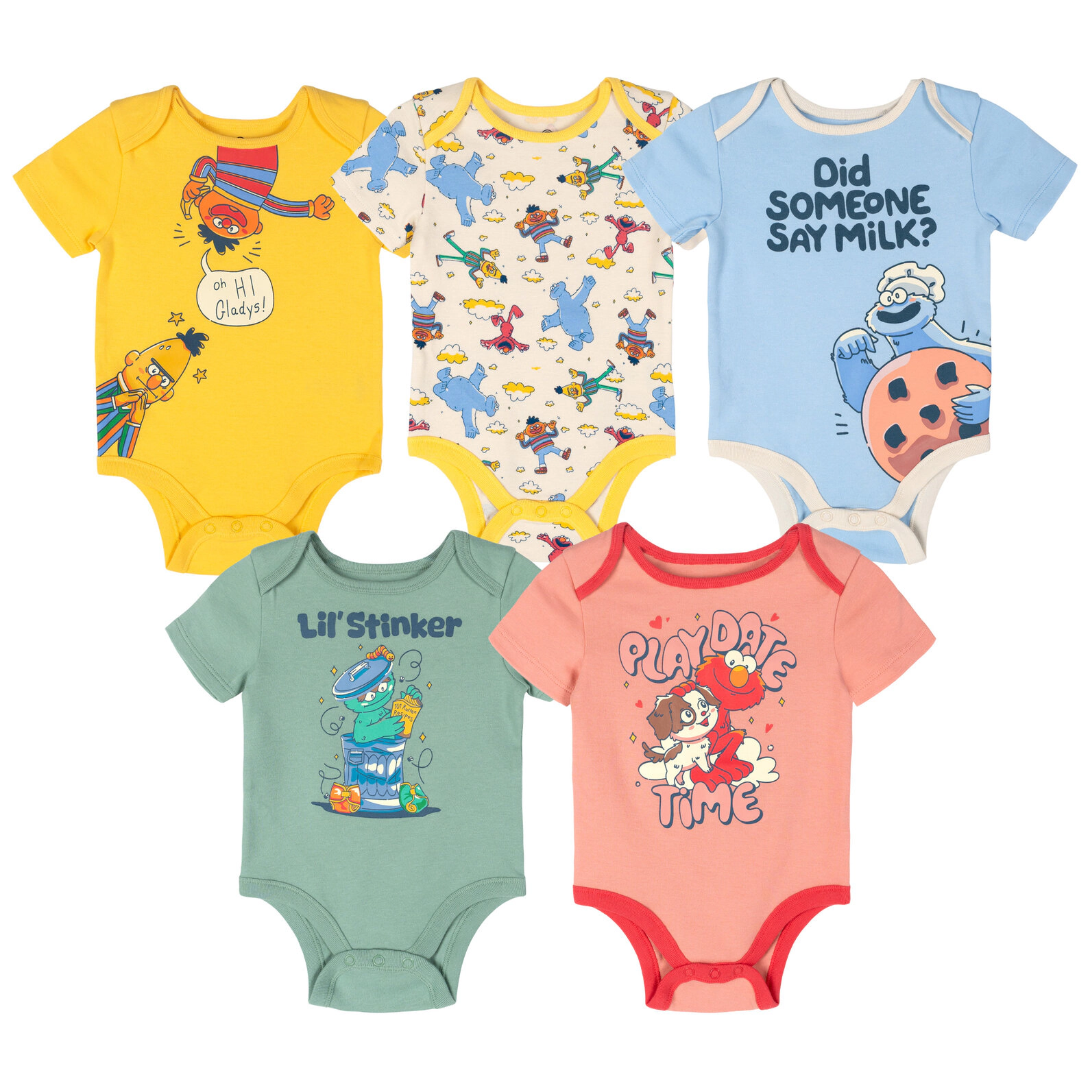 Sesame Street Baby 5-Pack One Piece Short Sleeve Bodysuits