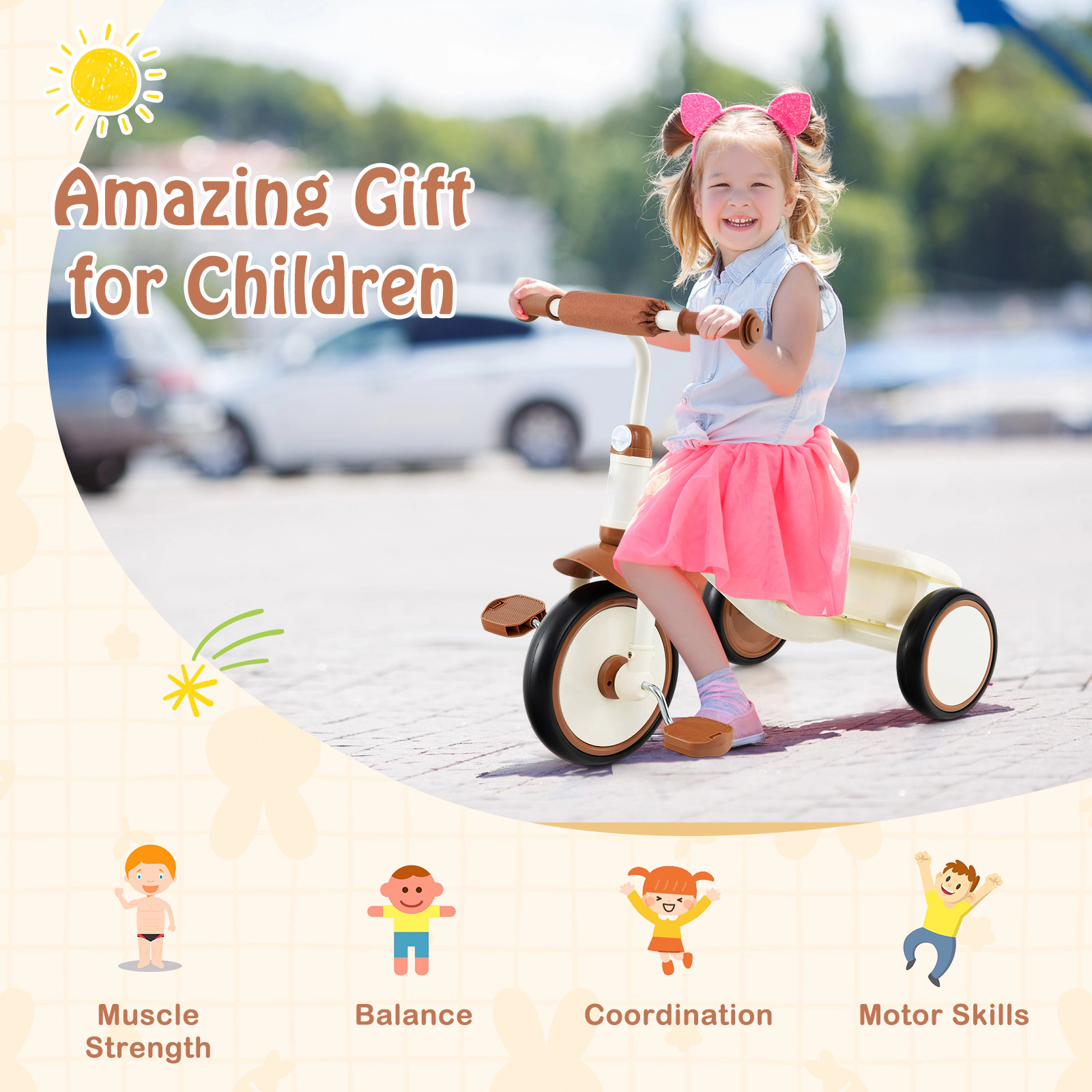 SUGIFT Adjustable Seat and Storage Basket Ages 3-5 Toddler Tricycle Kids Trike