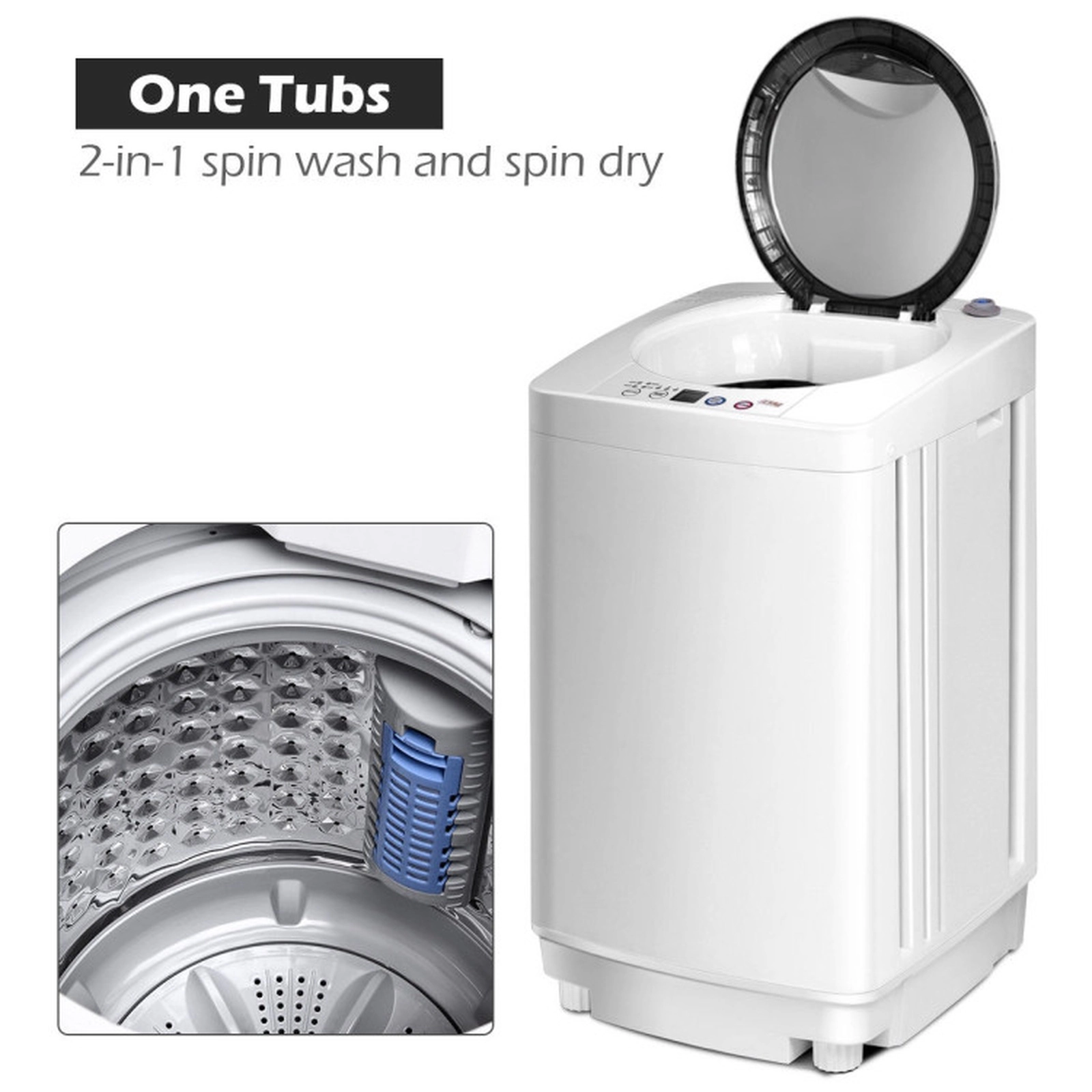 SUGIFT 8-lb Full Automatic Portable Washing Machine with Drain Pump 5 Programs and 3 Water Levels