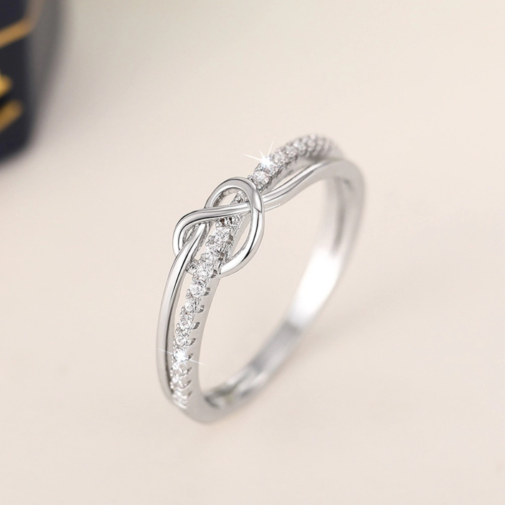 Love Knot Stackable Ring Pave Cubic Zirconia Silver‑Tone Minimalist Promise Ring for Women