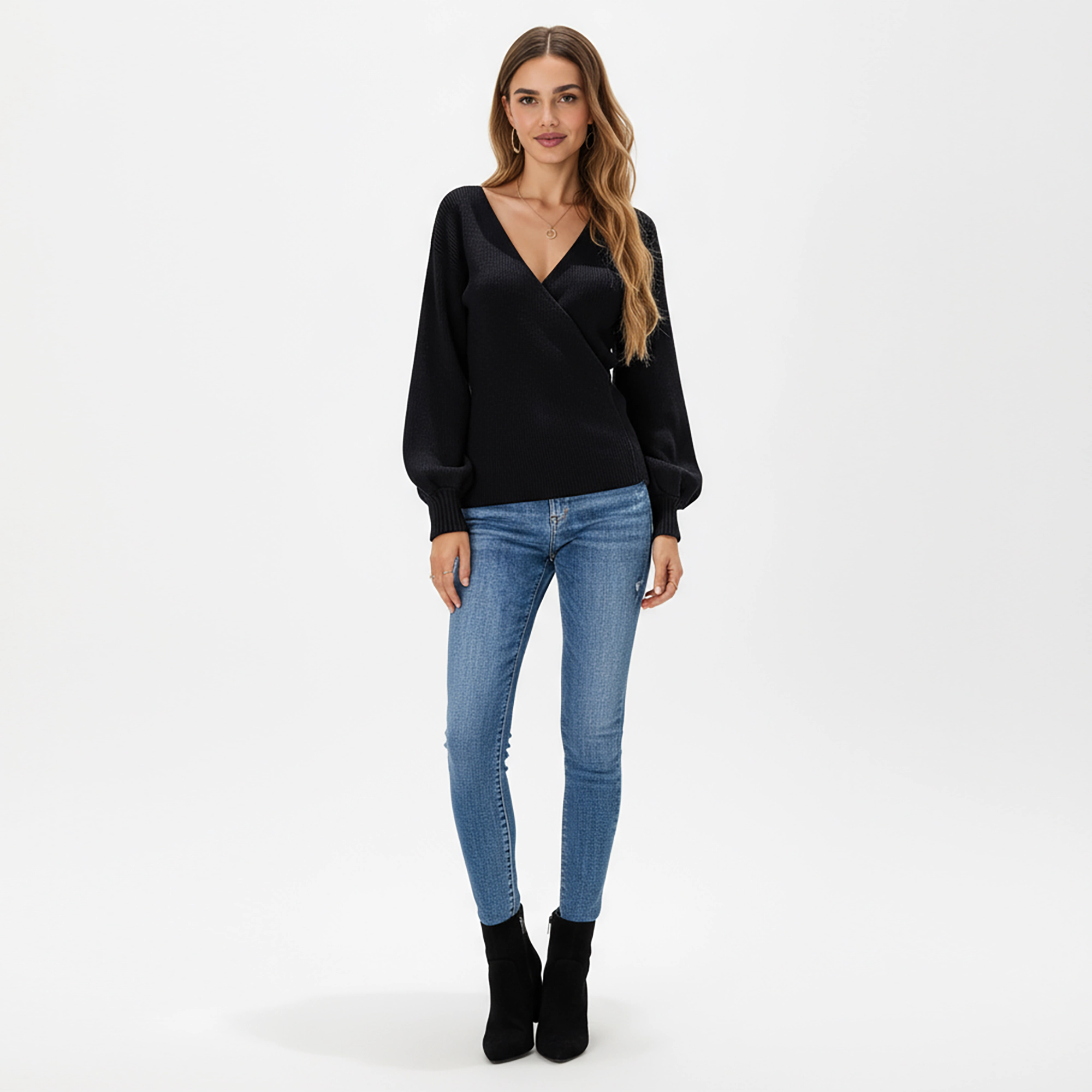 Anna-Kaci Women's Ribbed Wrap Front V-Neck Long Sleeve Knit Top