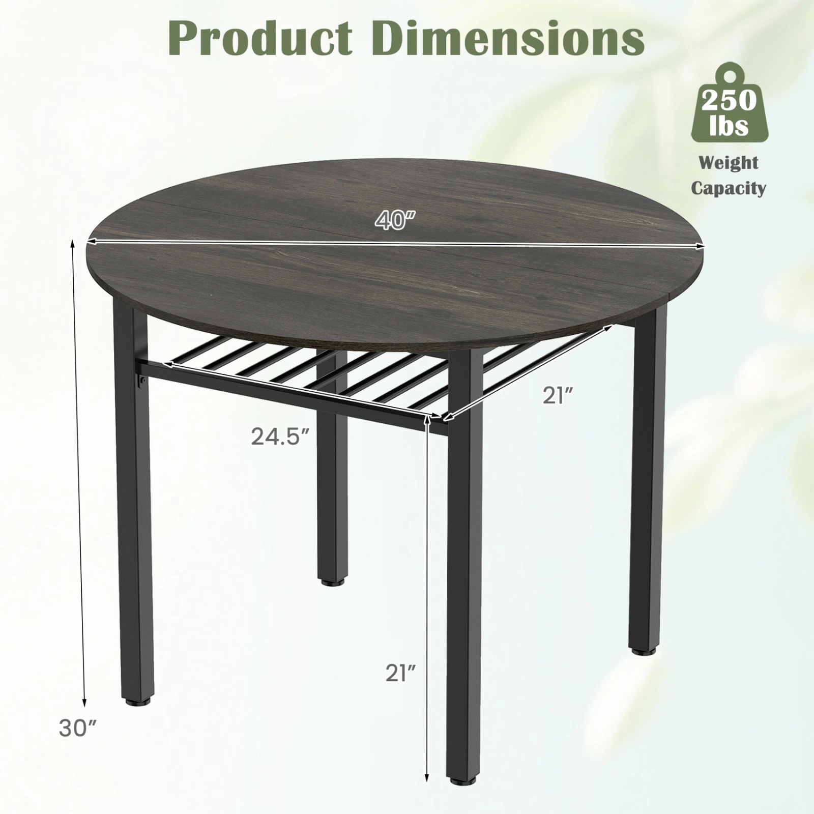SUGIFT 40-Inch Gray Round Dining Table for 4 with Storage Shelf
