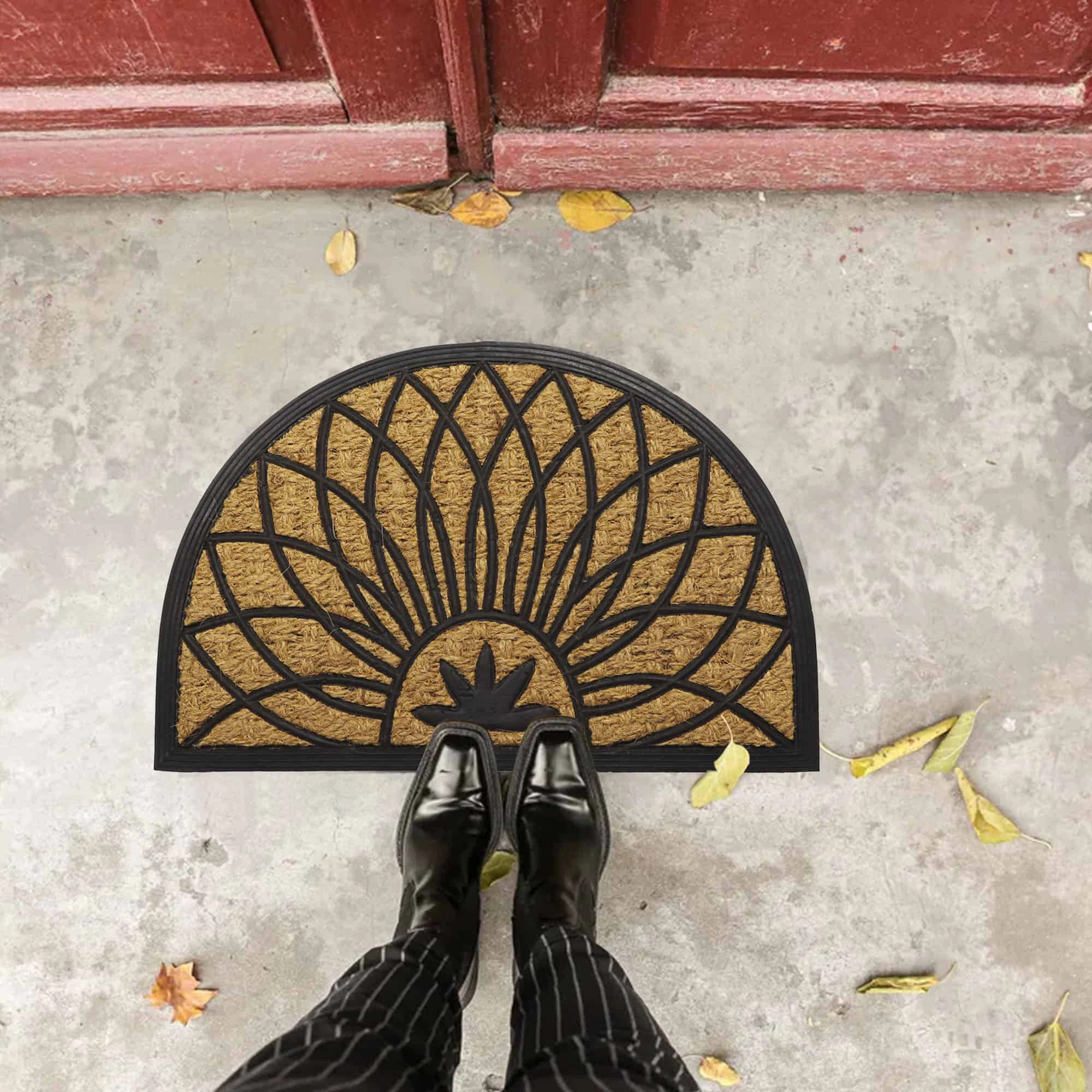 Evideco French Home Goods Natural and Black Rosace Coir Doormat 24 x 16 Inches