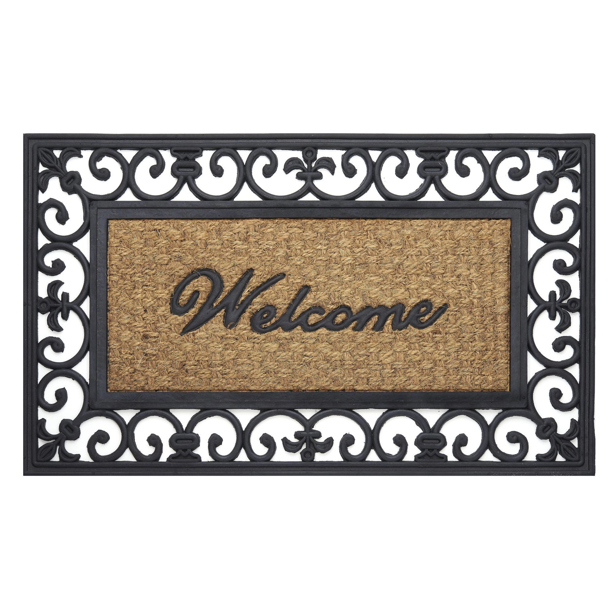 Kate Aurora 18"x30" Rectangular Fleur De Lis Outdoor Heavy Duty Rubber & Coir Skid Resistant Welcome Door Mat