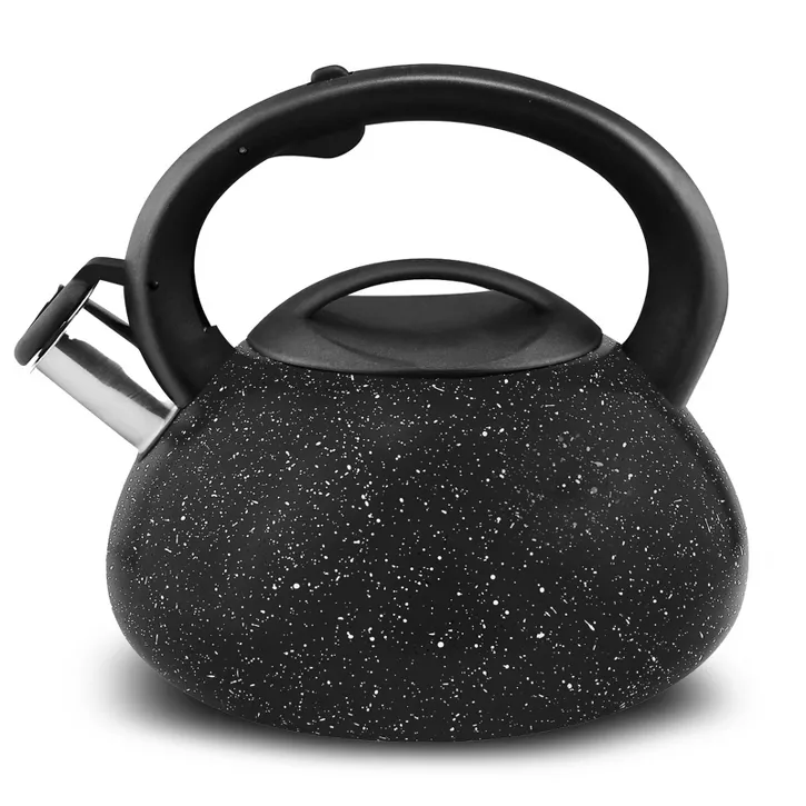 Luminuxe Stainless Steel Whistling Tea Kettle, 2.4qt Fast Boil Pot with Heat Resistant Handle, Tapered Marble Finish