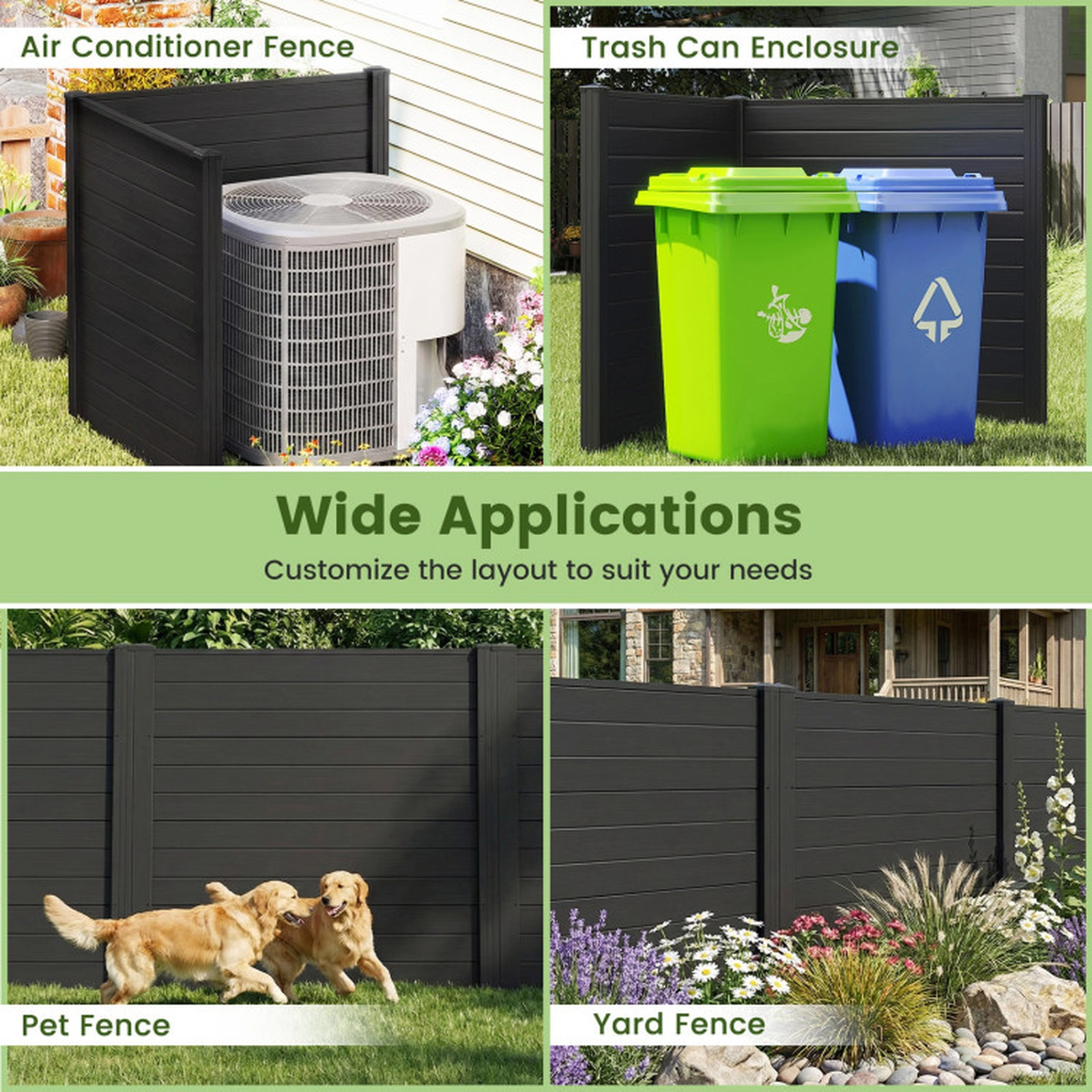 SUGIFT Freestanding 48-in Black PVC Air Conditioner Fence with 3 Galvanized 20-in Ground Stakes