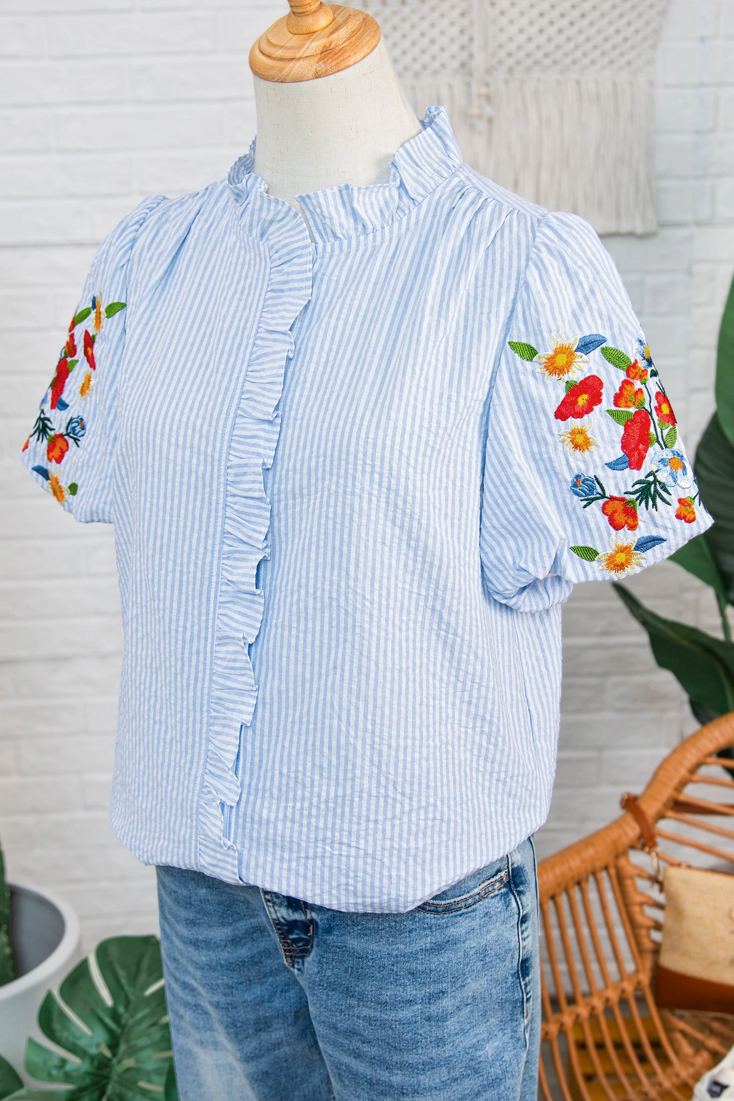 Threaded Pear Women's Ruthie Sleeve Ruffle Trim Shirt