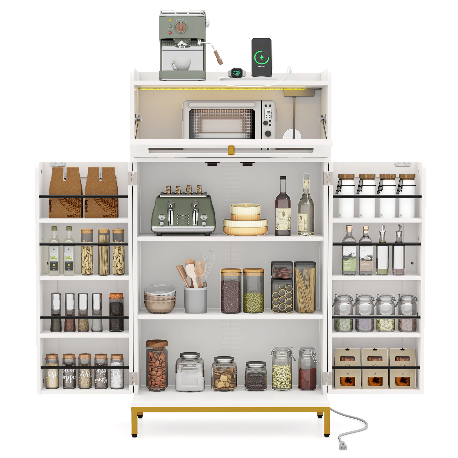 LJG Kitchen Pantry Cabinet Freestanding Food Storage Cupboard
