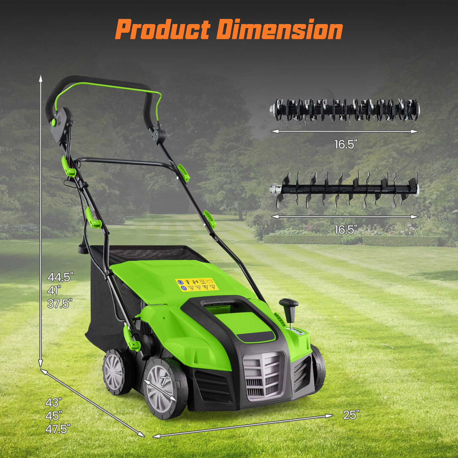 SUGIFT 16 Electric Lawn Dethatcher 15 Amp Scarifier with 14.5 Gallon Bag