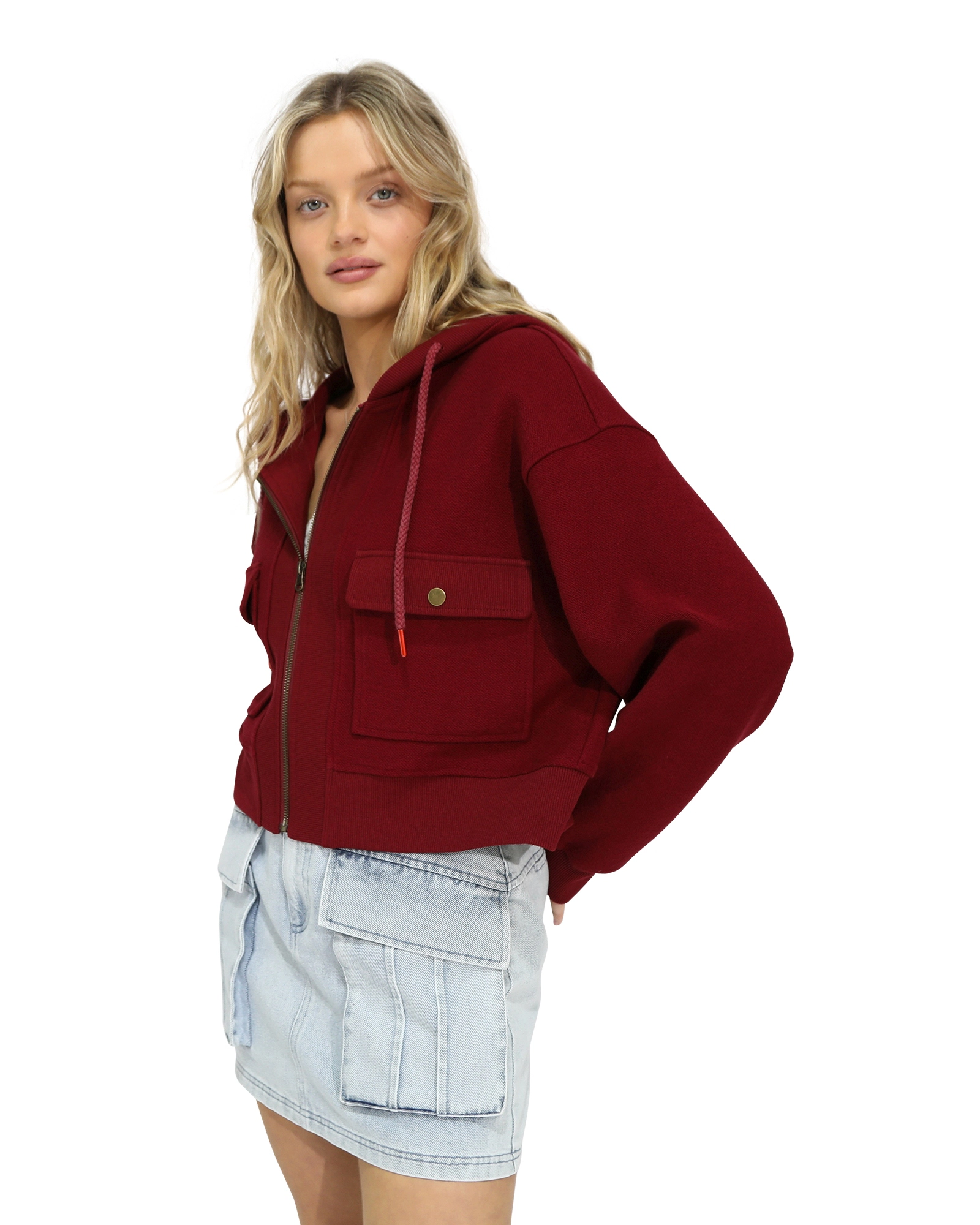 Belle & Bloom Womens Fireside Cropped Utility Zip Jacket