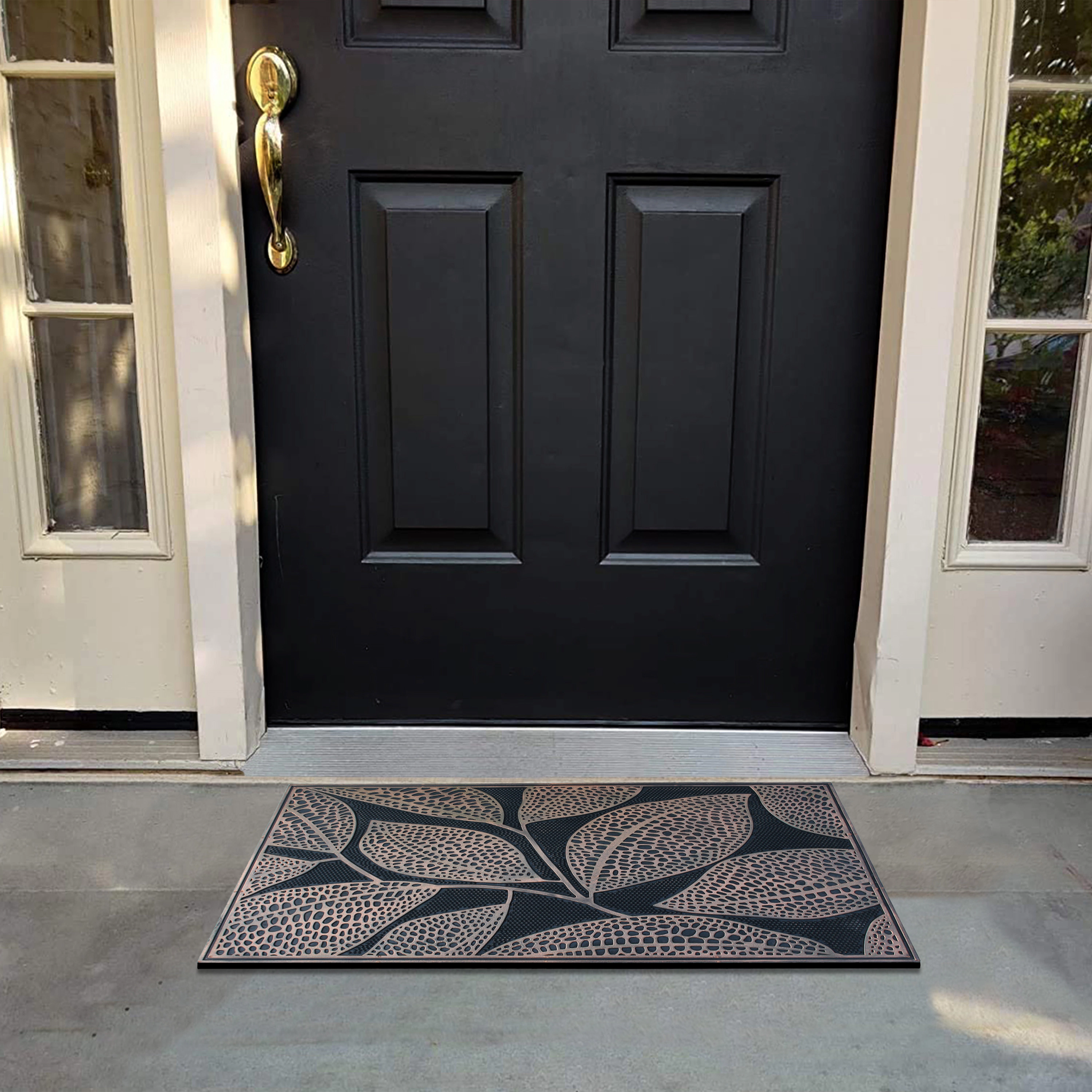 A1 Home Collections Pin Mats Copper Leaves Rubber Welcome Doormat Non-Slip Front Door Mat 18 x 30 In