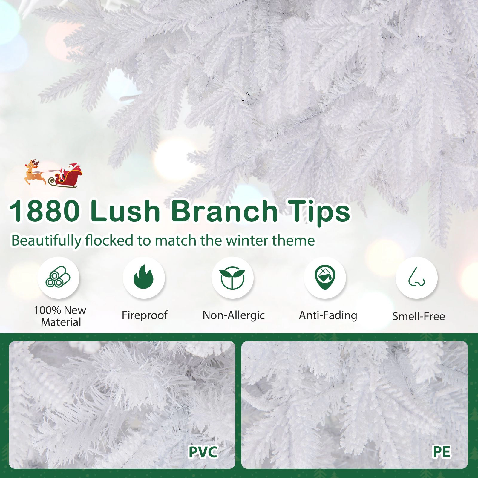 SlickBlue Artificial Xmas Tree 7 Ft Prelit White Holiday Tree with LED Lights