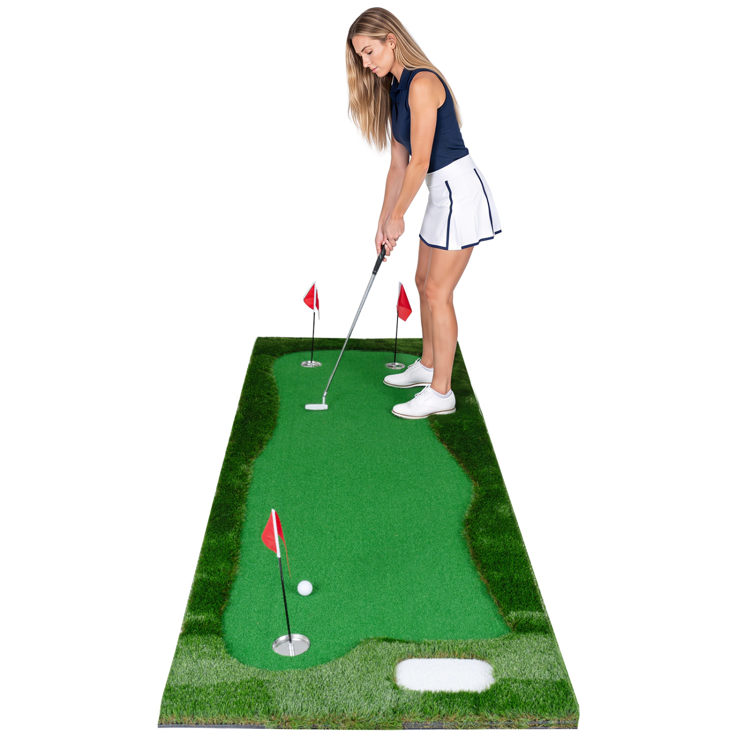 LJG 10 x 3.5ft Golf Putting Green with 3 Hole Cups and 3 Flags for Home Backyard Garage Office