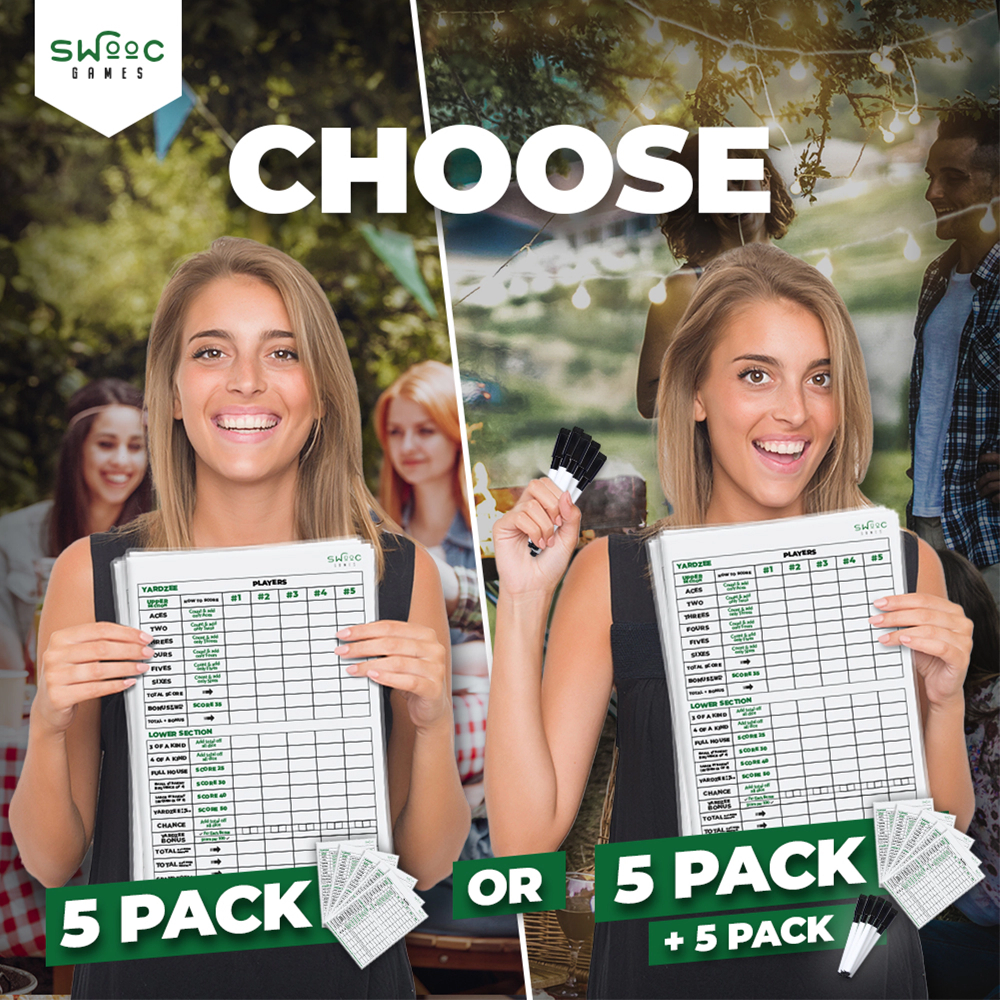 Swooc Games | 5 Pack Premium Yardzee & Farkle Scorecards