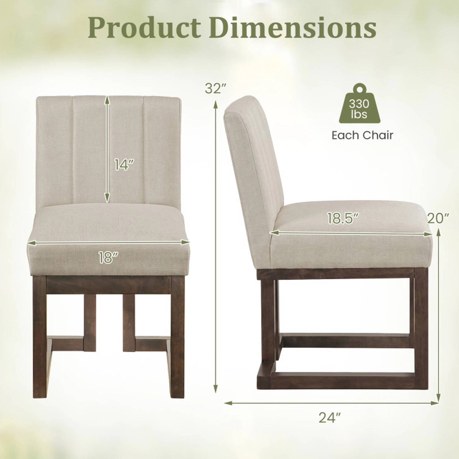 SUGIFT Modern Farmhouse 5.5 in Thickened Padded Seat 330-lb Set of 4 Fabric Dining Chairs