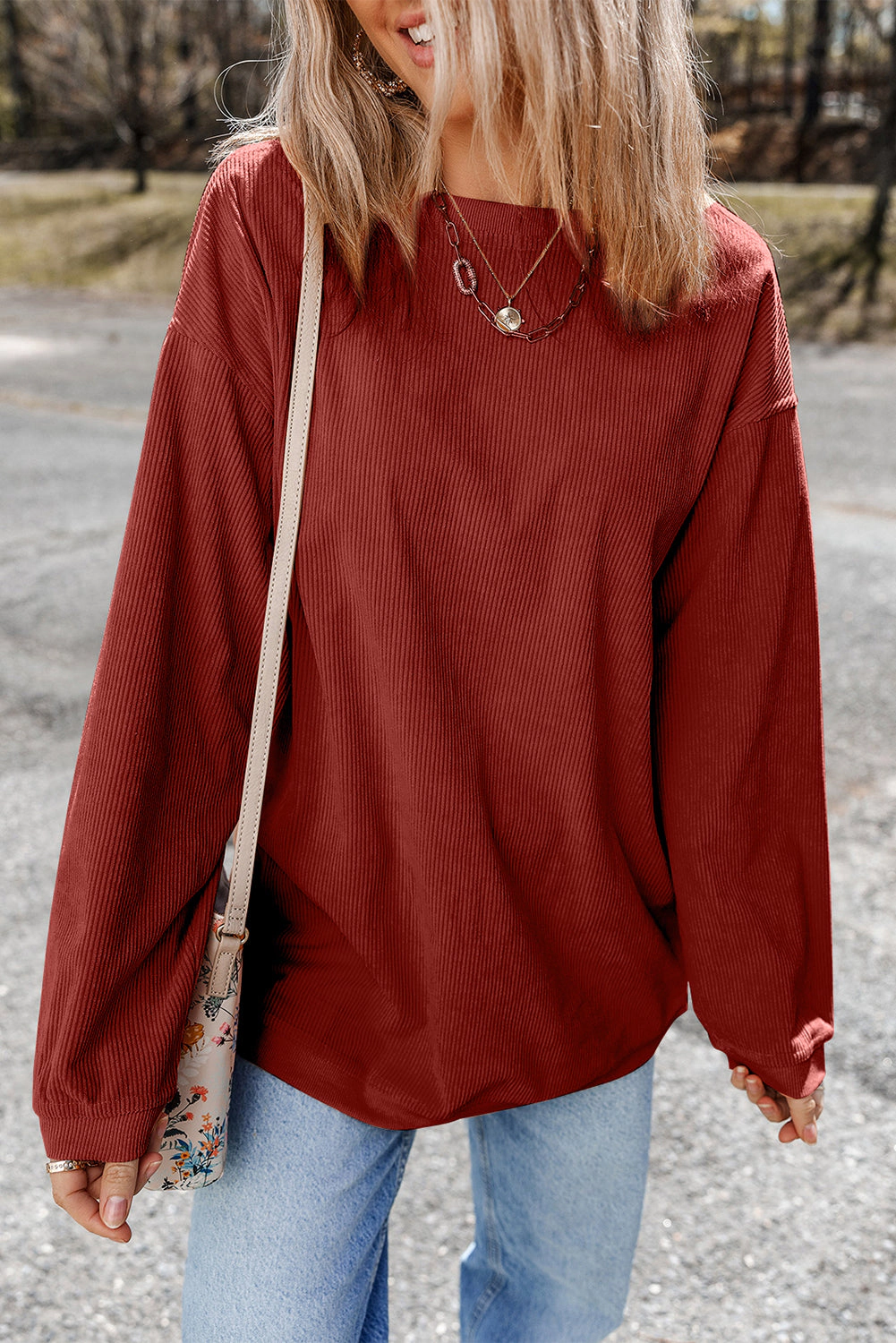 Threaded Pear Women's Araceli Ribbed Corduroy Oversized Sweatshirt