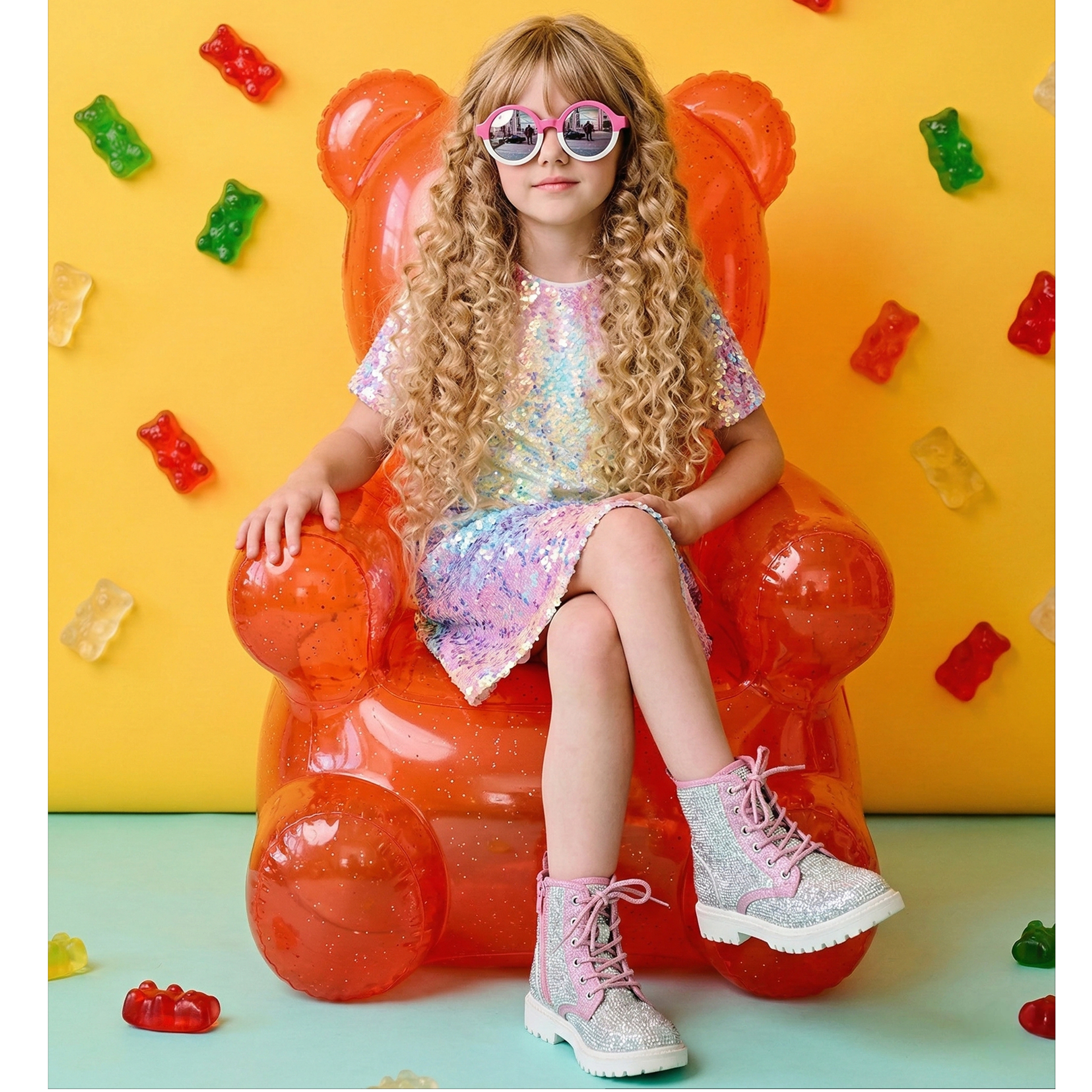 2Bunnies Girls Ombre Sequin Short Sleeve Shift Dress