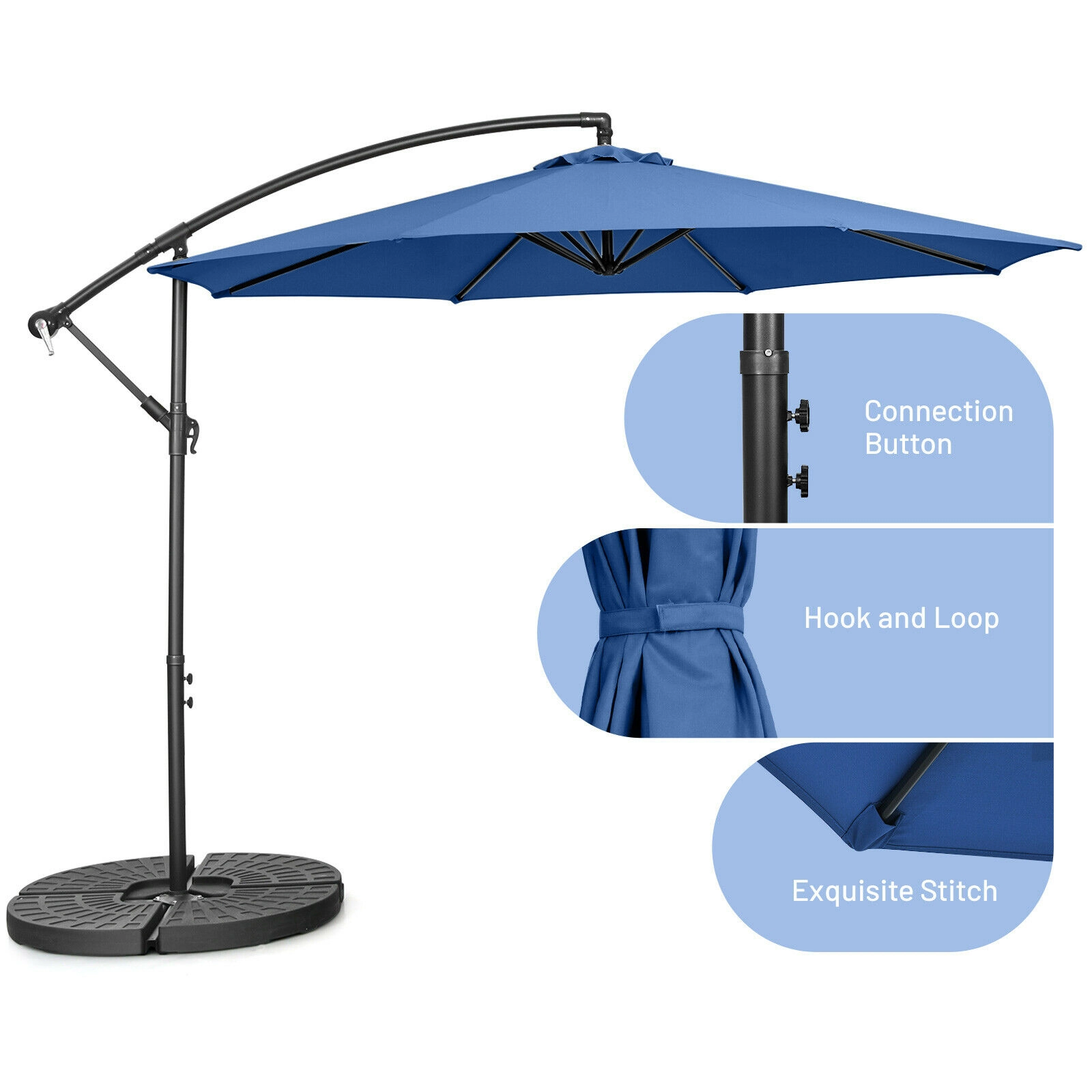 SUGIFT 10-ft Red Offset Cantilever Patio Umbrella with 8 Iron Ribs Crank Lift and Cross Base 8-ft H