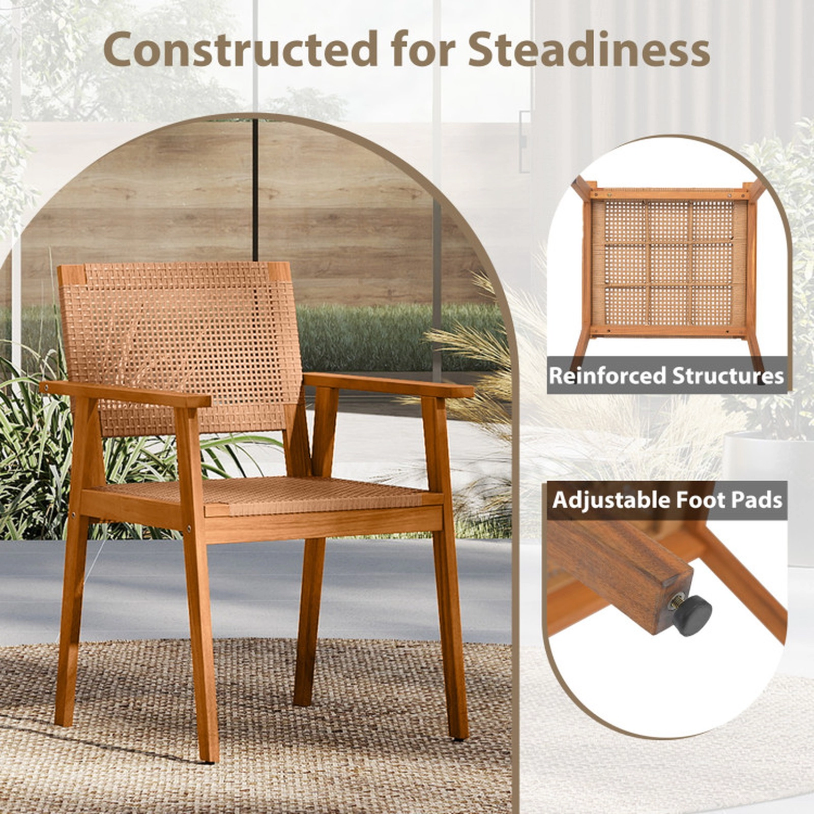 SUGIFT 5-Piece Natural Acacia Wood and PE Rattan Outdoor Dining Set with 49-Inch Table