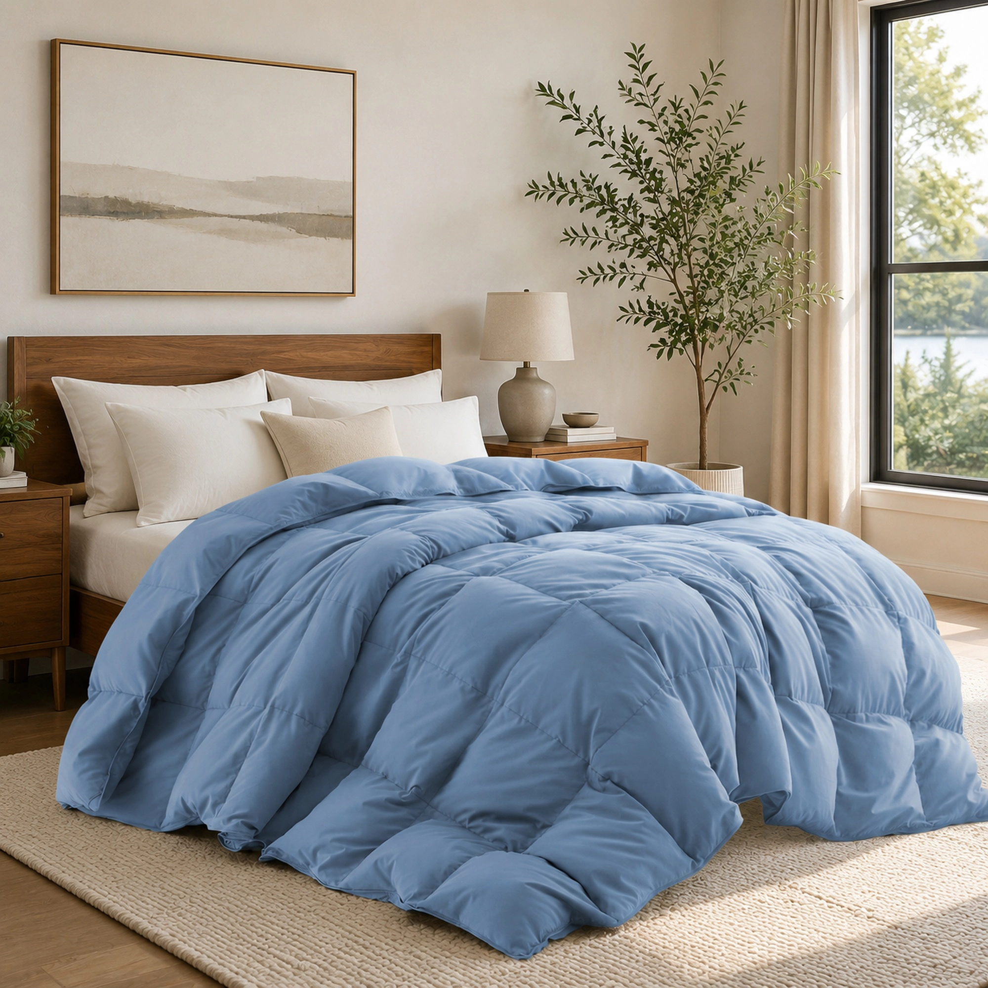 Unikome Premium Goose Feather Down Fiber Comforter -Luxury Hotel Collection All Seasons Warmth