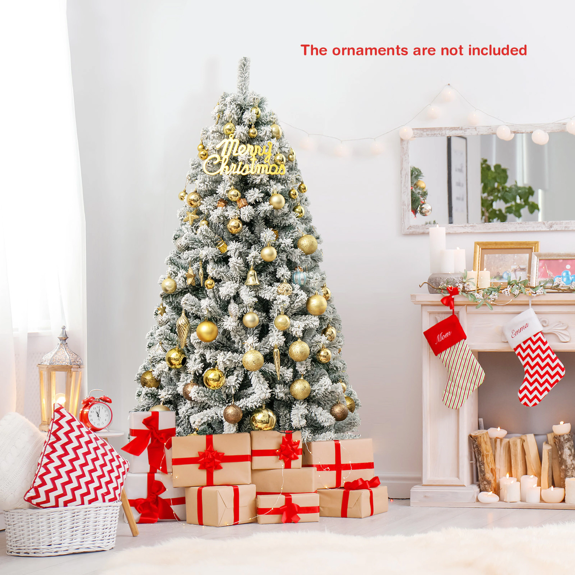 Costway 9ft Snow Flocked Hinged Artificial Christmas Tree Unlit Metal