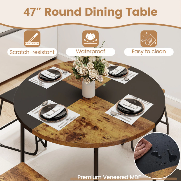 Hivvago 5-Piece Dining Set For 4 47 Inch Round  Kitchen Table And 4 Stools