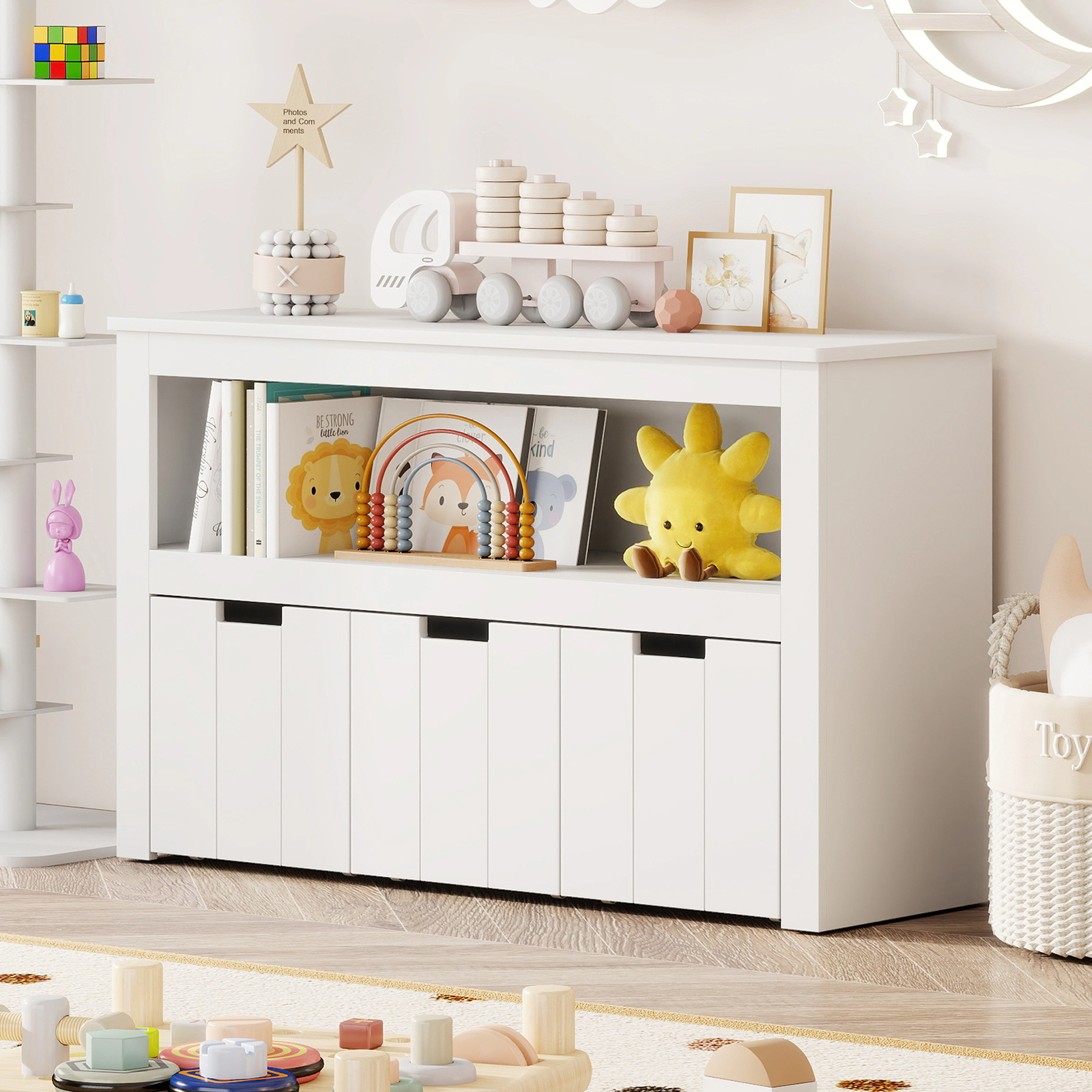 Hivvago Kids Storage Cabinet with Large Cube Shelf