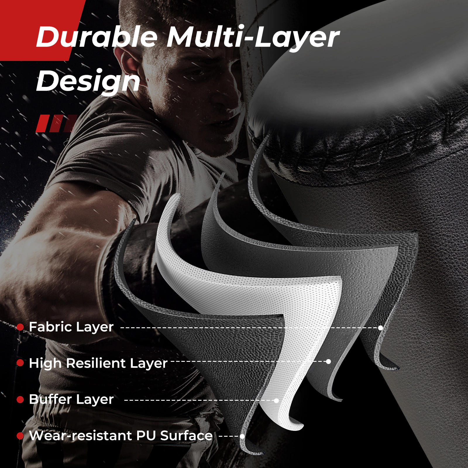 SUGIFT Multi-Layer Freestanding Punching Bag 71-in Boxing Bag with 25 Suction Cups Gloves and Filling Base Black