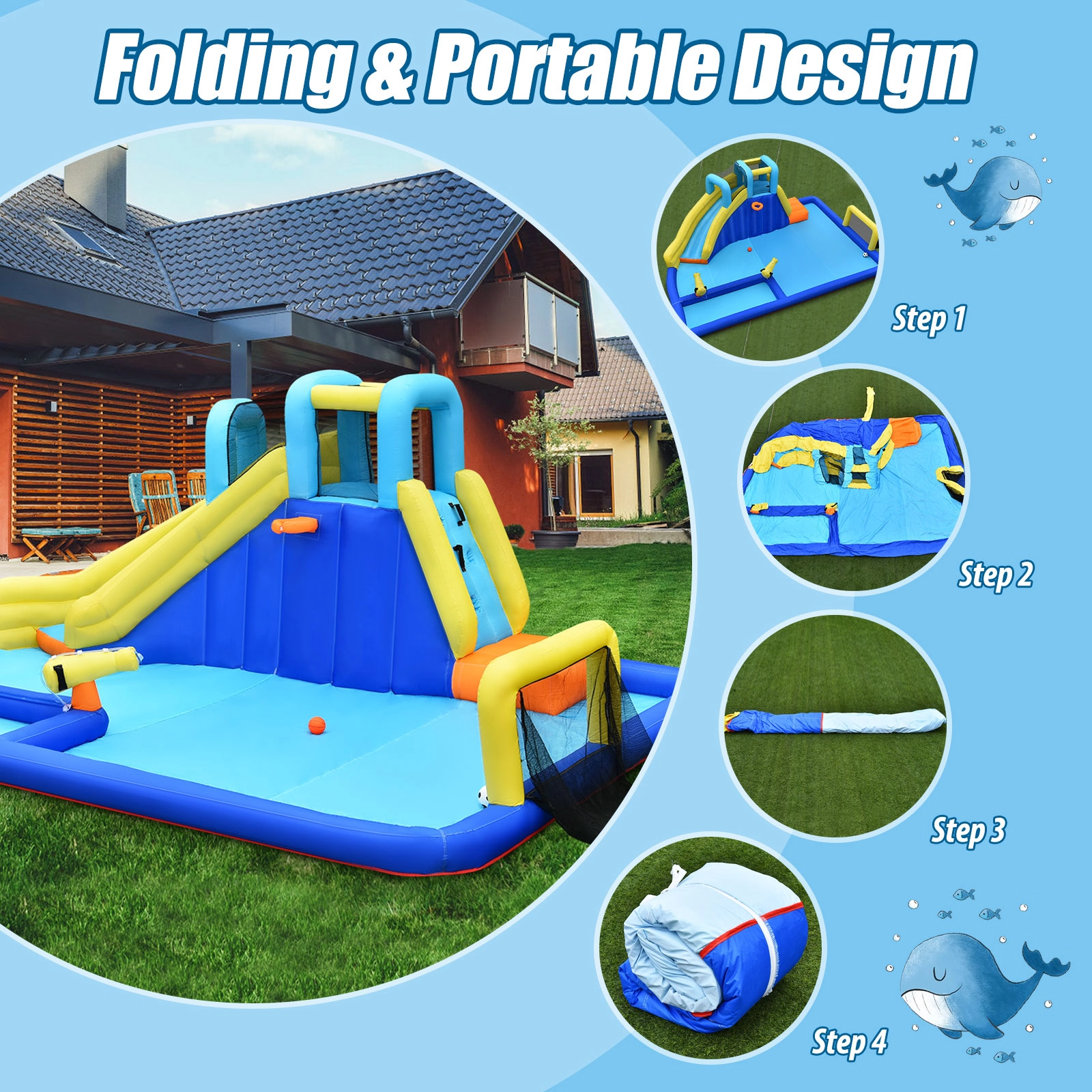 Hivvago 6-in-1 Inflatable Water Slide Jumping House without Blower