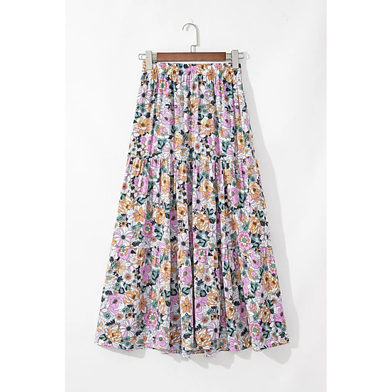 Threaded Pear Women's Amira Print Tiered Maxi Skirt