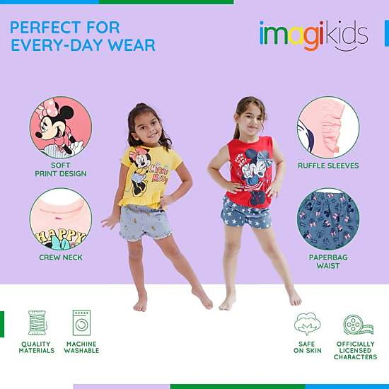 Disney Minnie Mouse Girls' Graphic T-Shirt and Chambray Shorts Set