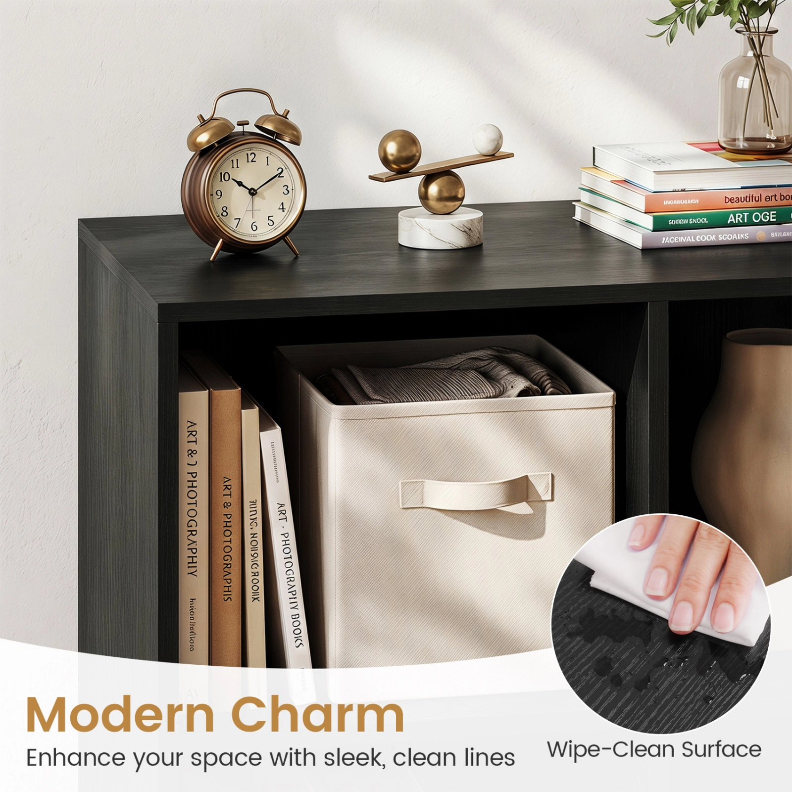 SUGIFT 8-Cube Bookcase with Raised Support Legs for Living Room