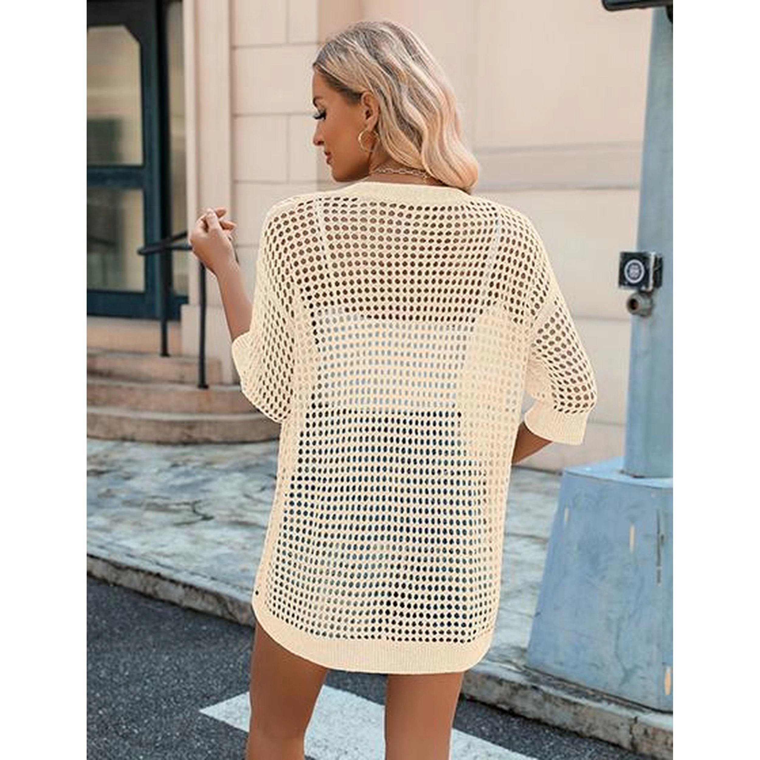 Zeagoo Women's Plus Size Short Sleeve Open Front Crochet Cardigan