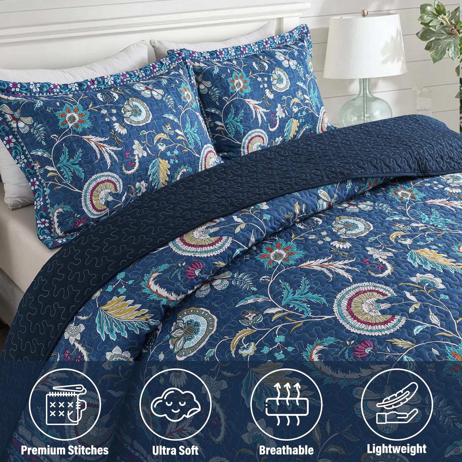PUPWE Quilt Bedspread Sets-checkered Flreversible Coverlet Set King
