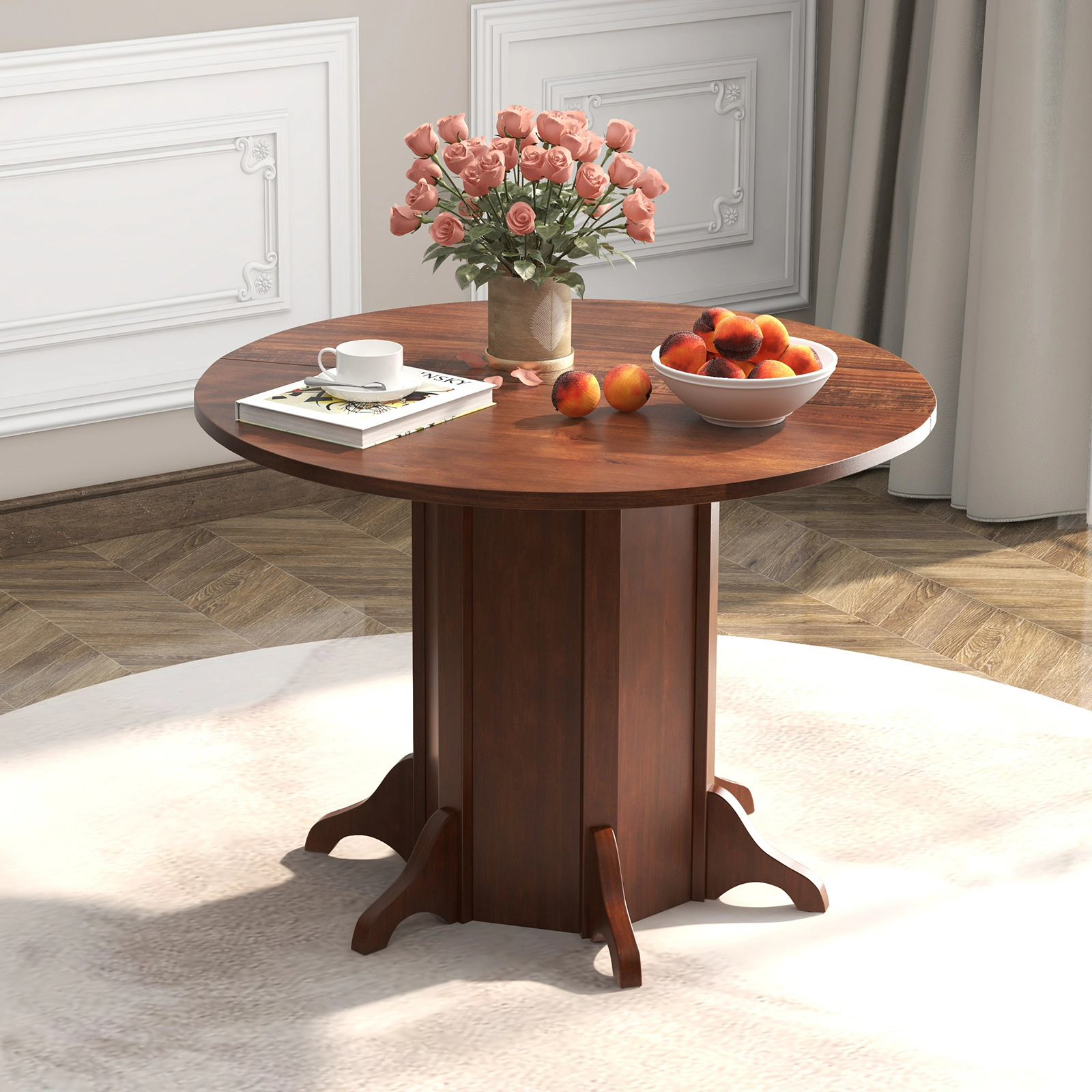 LJG Round Dining Table with Pedestal Base for 4-6 People
