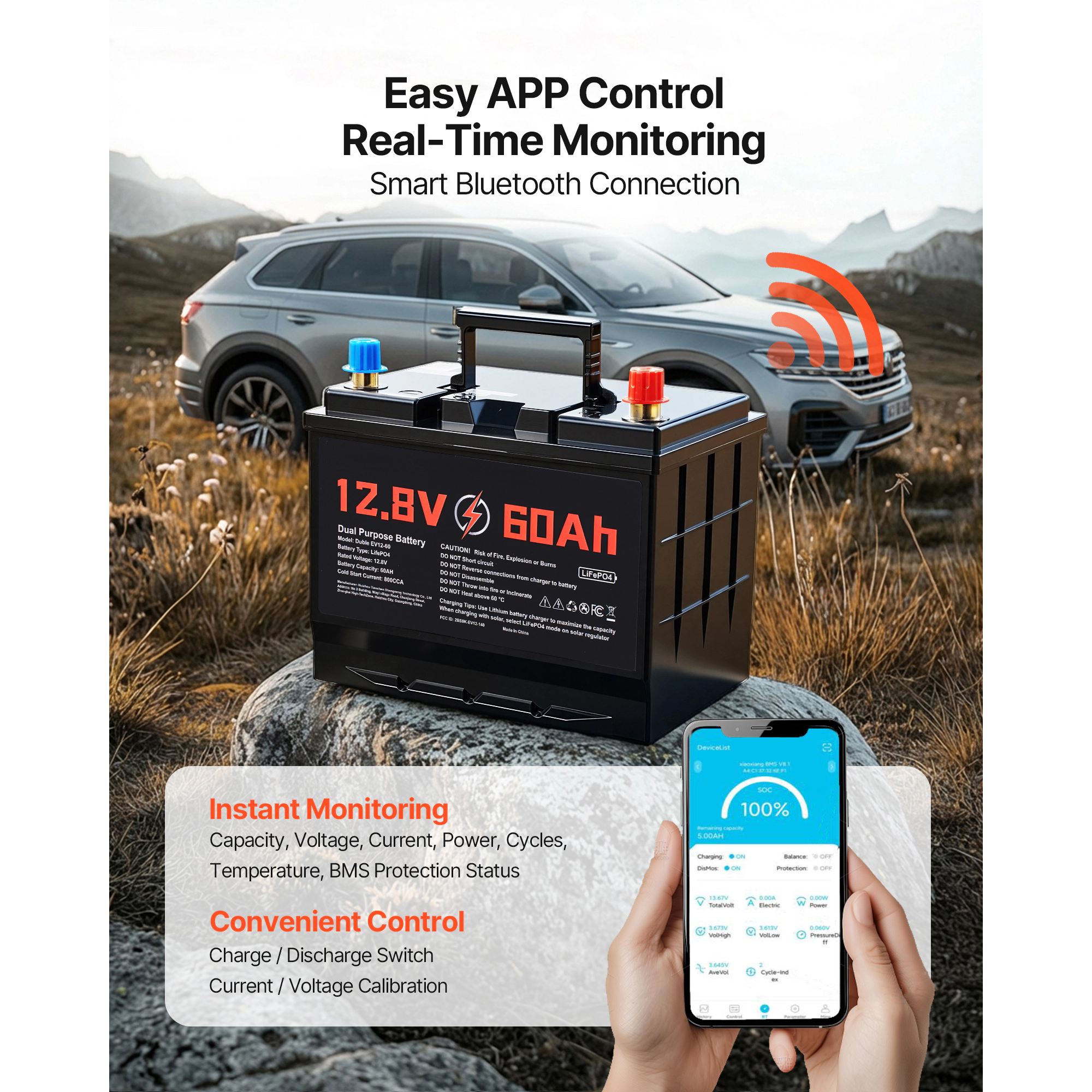 HONGGE 12V Dual Purpose LiFePO4 Lithium Battery, Lithium-ion Starter Battery Plus Deep Cycle, Built-in Smart BMS