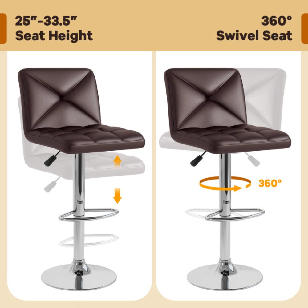 Hivvago Set of 2 Adjustable Height Bar Stools with Backrest and PU Leather Upholstery
