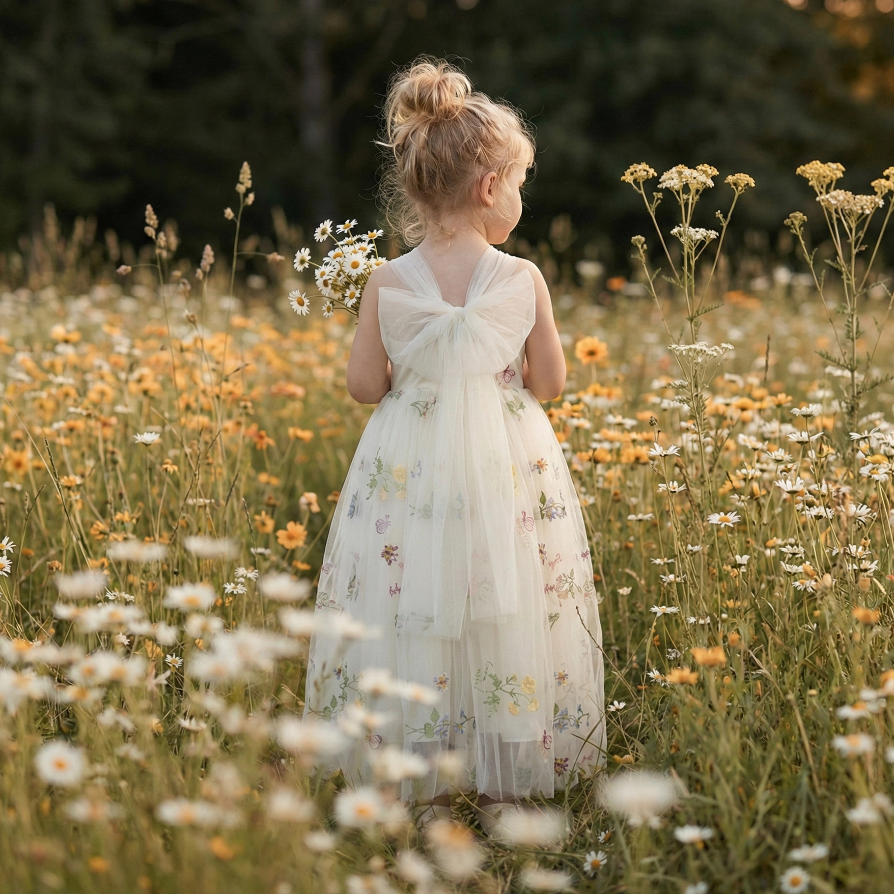 2Bunnies Girls' 2T-12Y Floral Garden Embroidered Tulle Maxi Dress with Cross-Back Tie Bow
